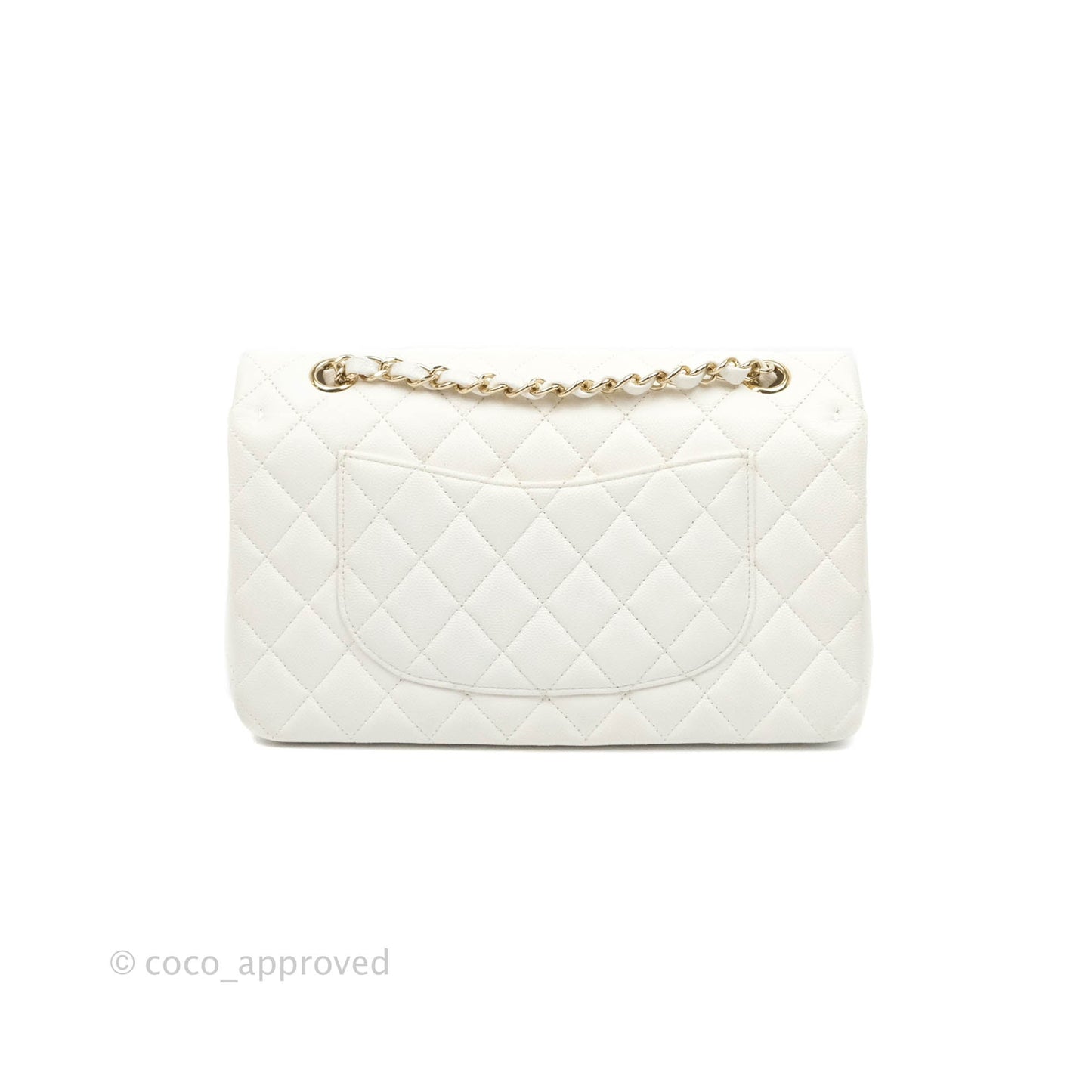 Chanel Quilted M/L Medium Double Flap White Caviar Gold Hardware