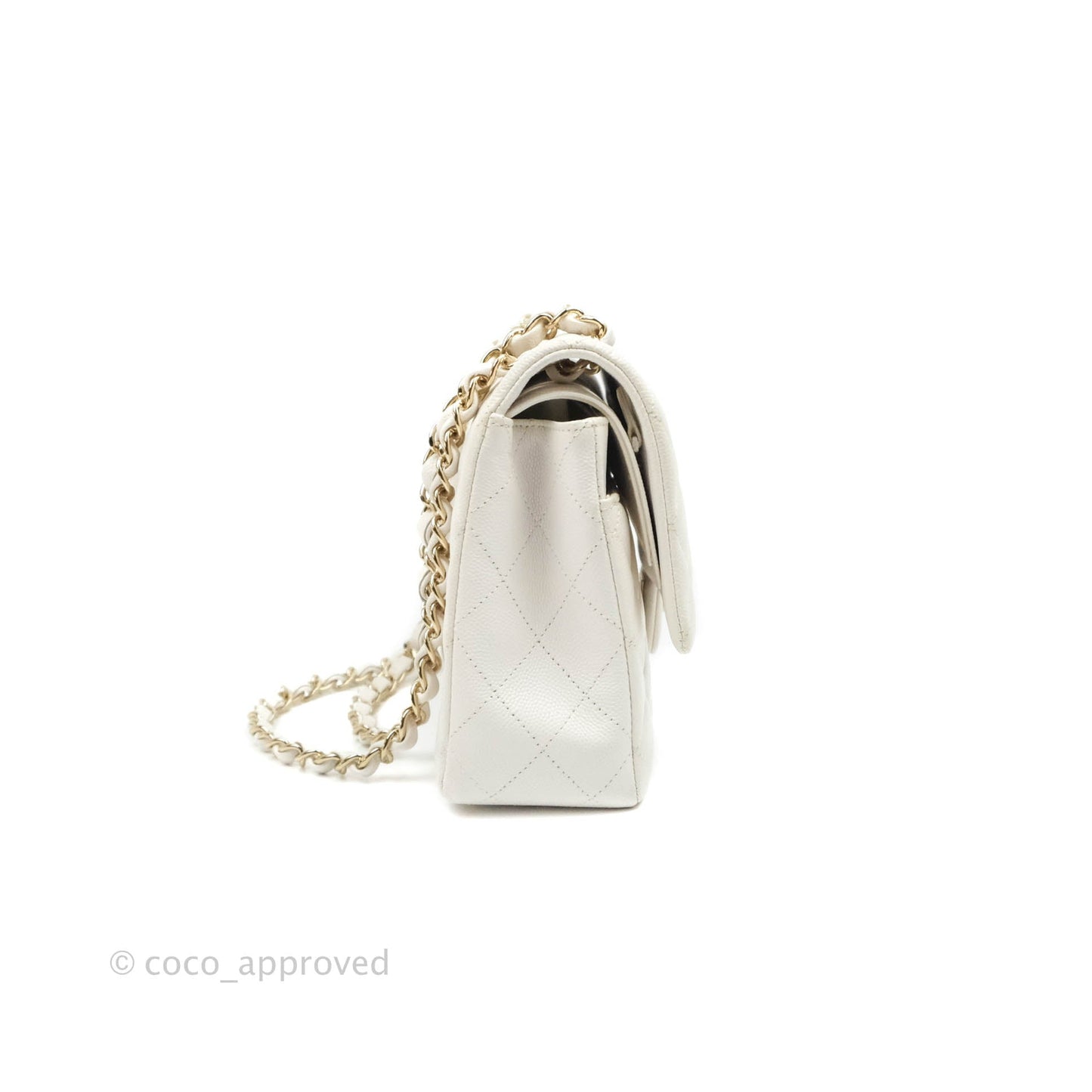 Chanel Quilted M/L Medium Double Flap White Caviar Gold Hardware