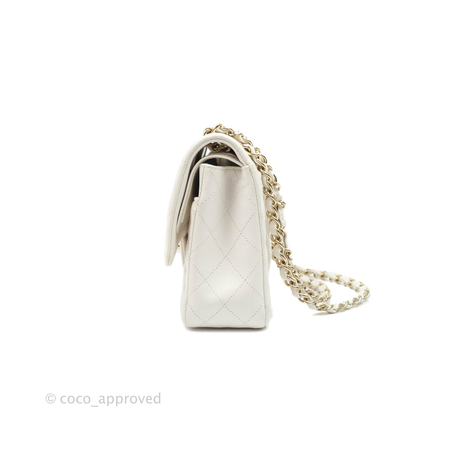 Chanel Quilted M/L Medium Double Flap White Caviar Gold Hardware