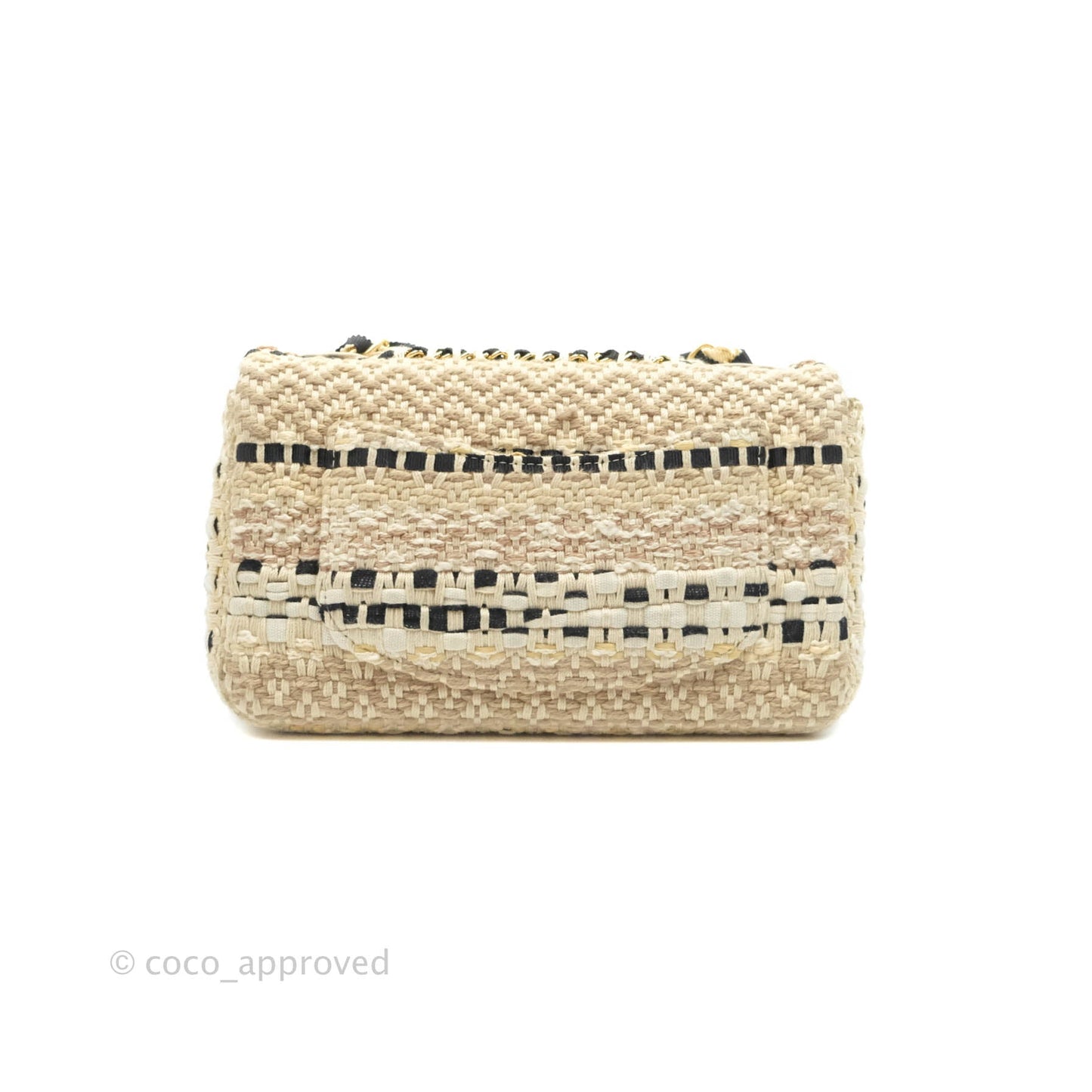 Chanel Mini Rectangular Flap Beige Tweed Chain Braid Aged Gold Hardware 19P