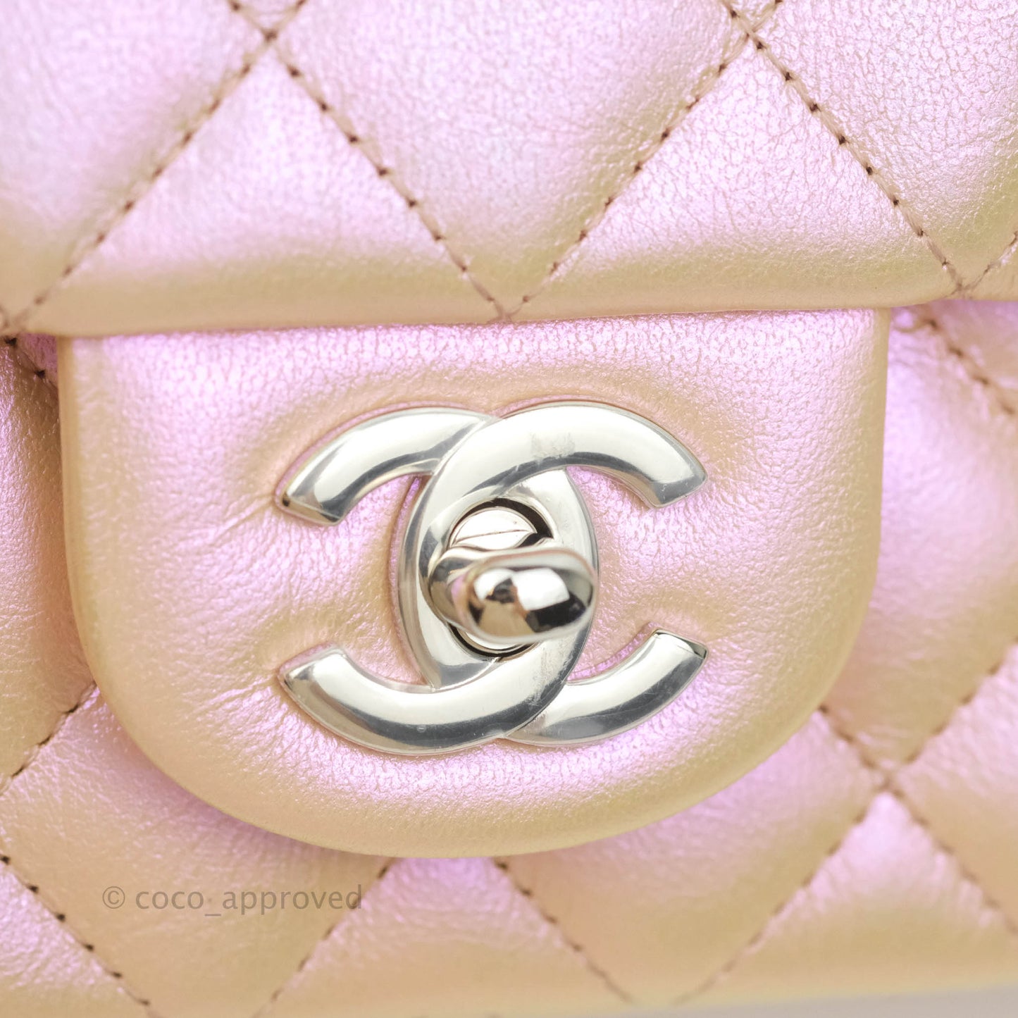 Chanel Quilted Mini Rectangular Iridescent Pink Calfskin Silver Hardware