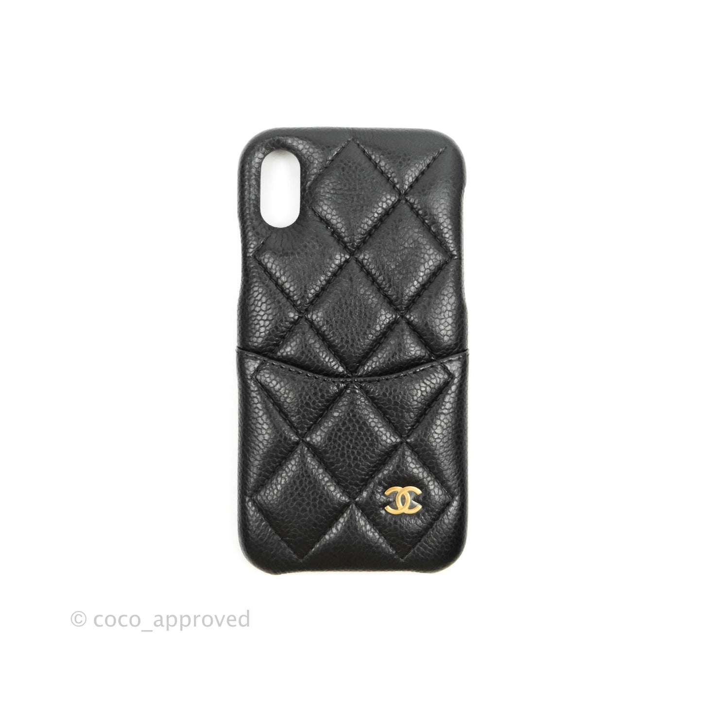 Chanel Quilted iPhone X Phone Case Black Caviar Gold Hardware