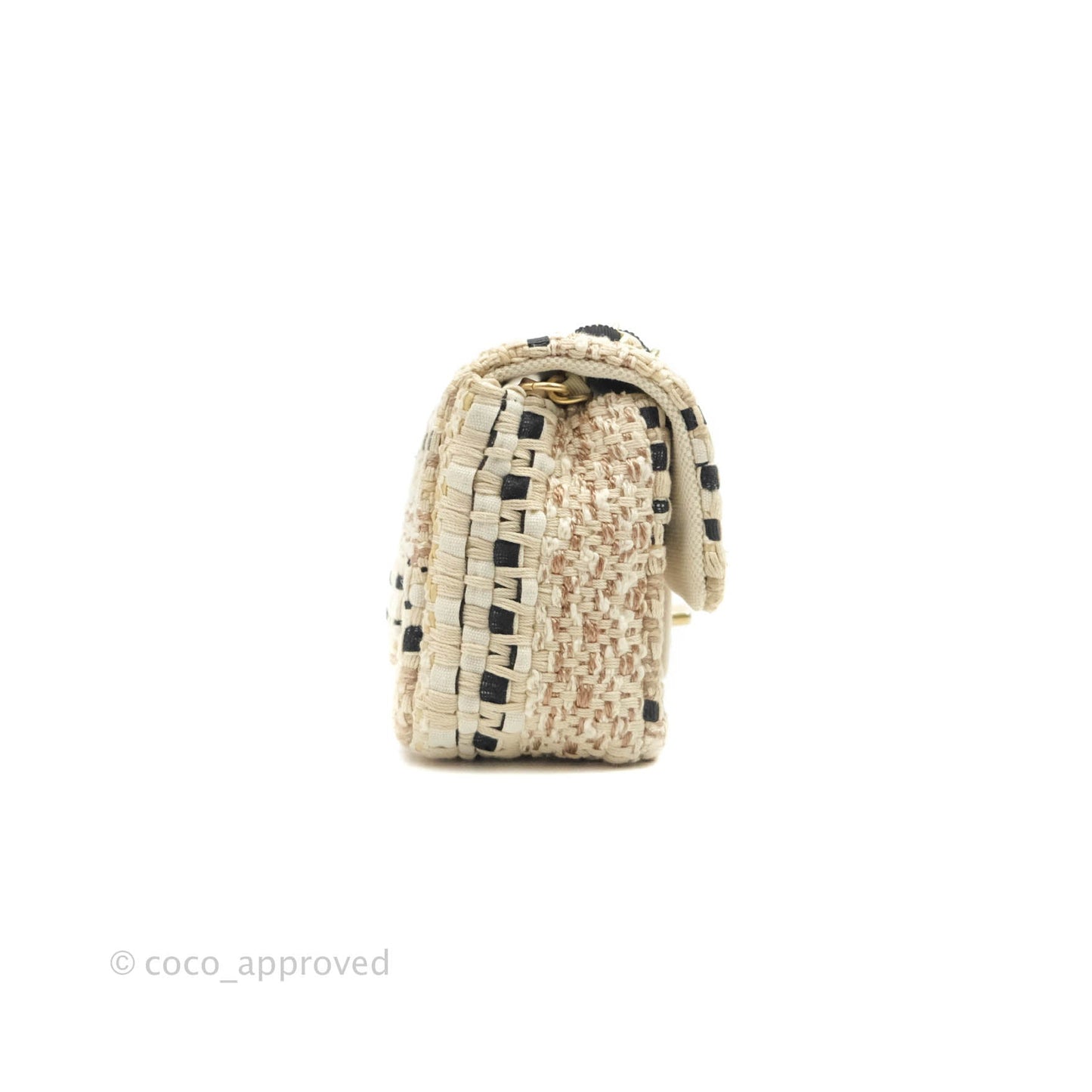 Chanel Mini Rectangular Flap Beige Tweed Chain Braid Aged Gold Hardware 19P
