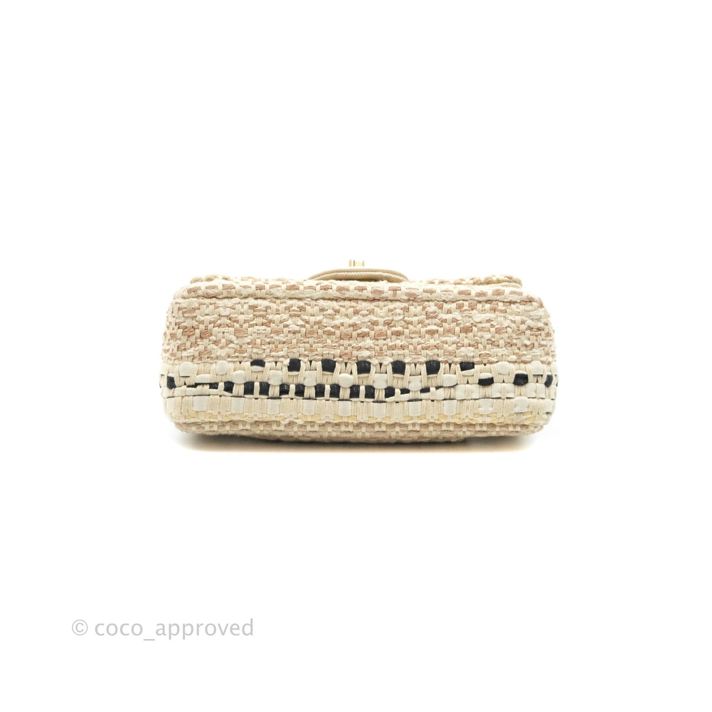 Chanel Mini Rectangular Flap Beige Tweed Chain Braid Aged Gold Hardware 19P