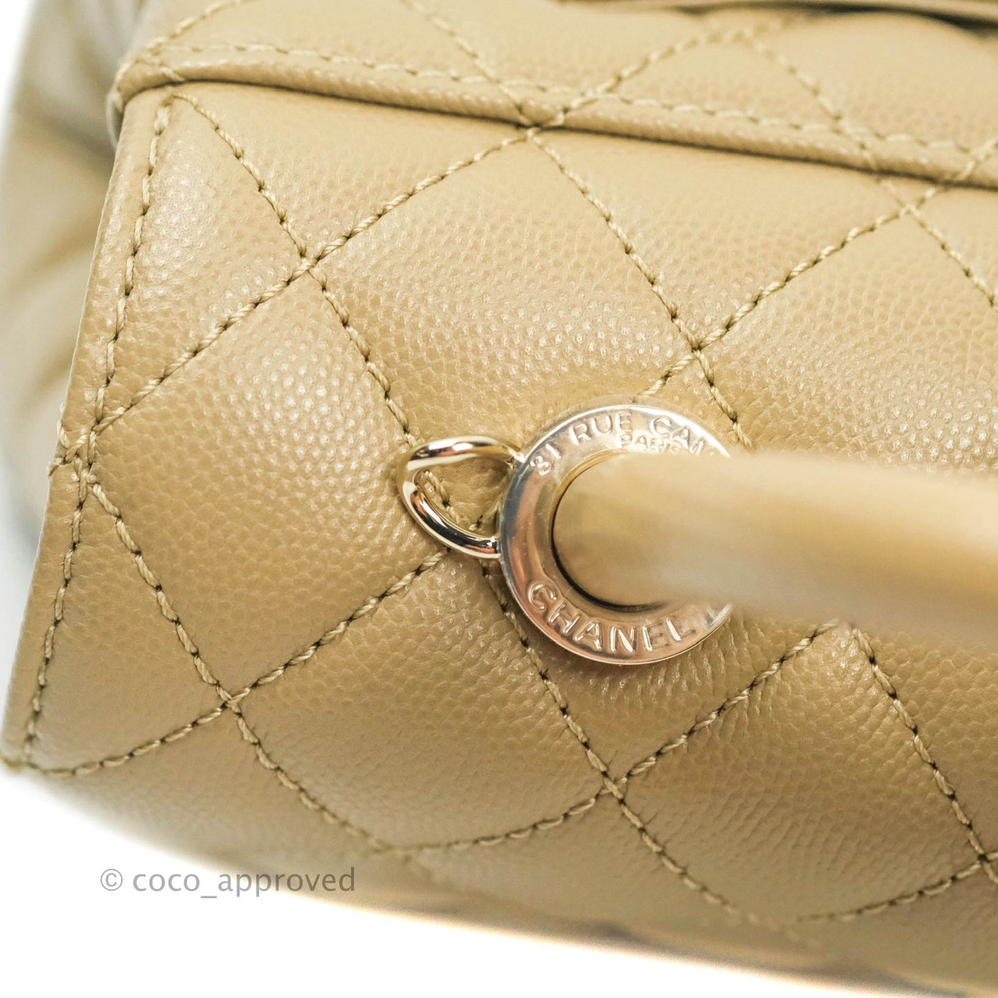 Chanel Mini (Small) Beige Coco Handle Quilted Caviar Gold Hardware Embossed Lizard Handle 21A