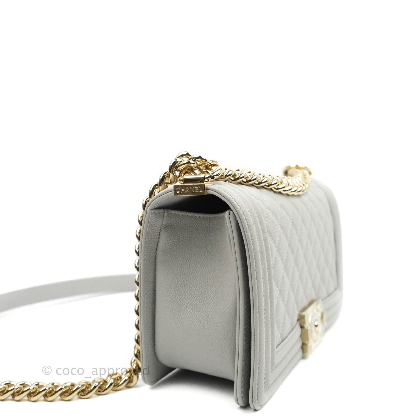 Chanel Old Medium Quilted Boy Bag Grey Caviar Gold Hardware