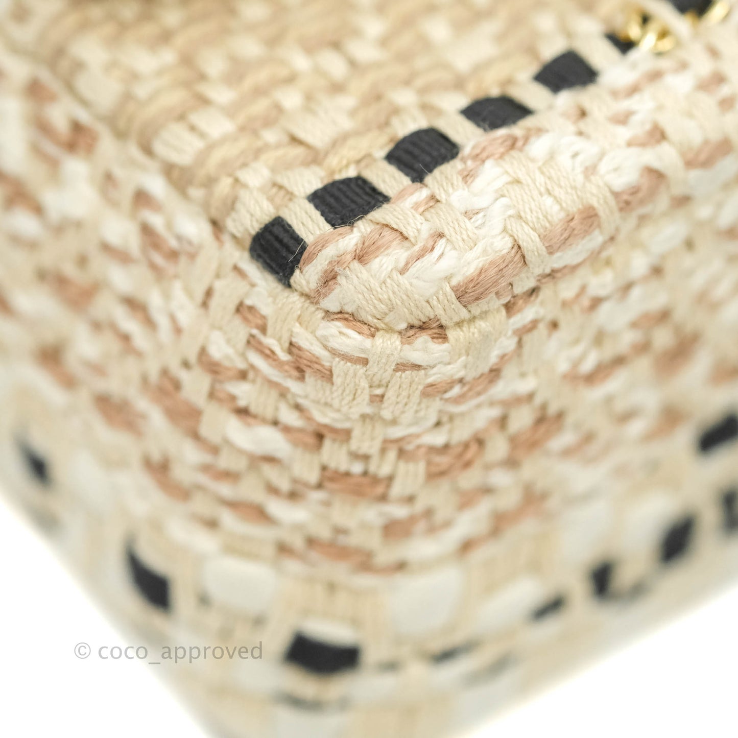 Chanel Mini Rectangular Flap Beige Tweed Chain Braid Aged Gold Hardware 19P