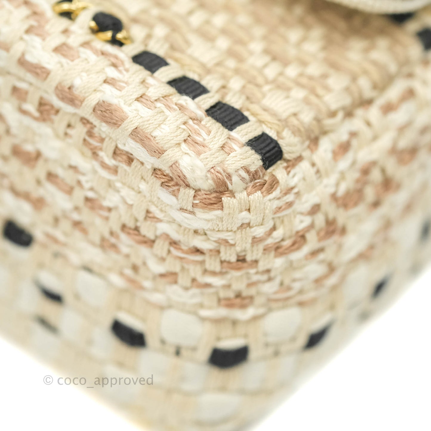 Chanel Mini Rectangular Flap Beige Tweed Chain Braid Aged Gold Hardware 19P