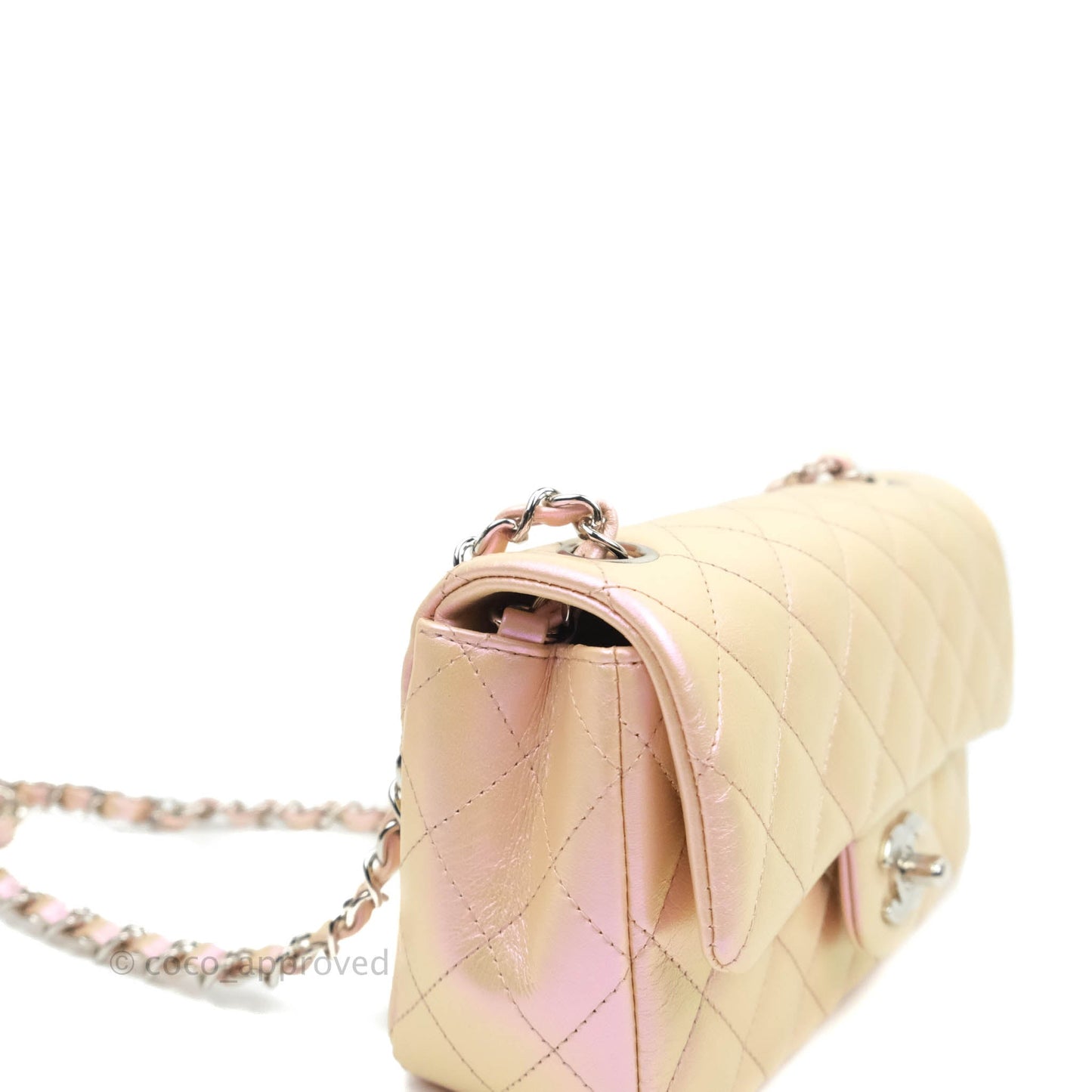 Chanel Quilted Mini Rectangular Iridescent Pink Calfskin Silver Hardware