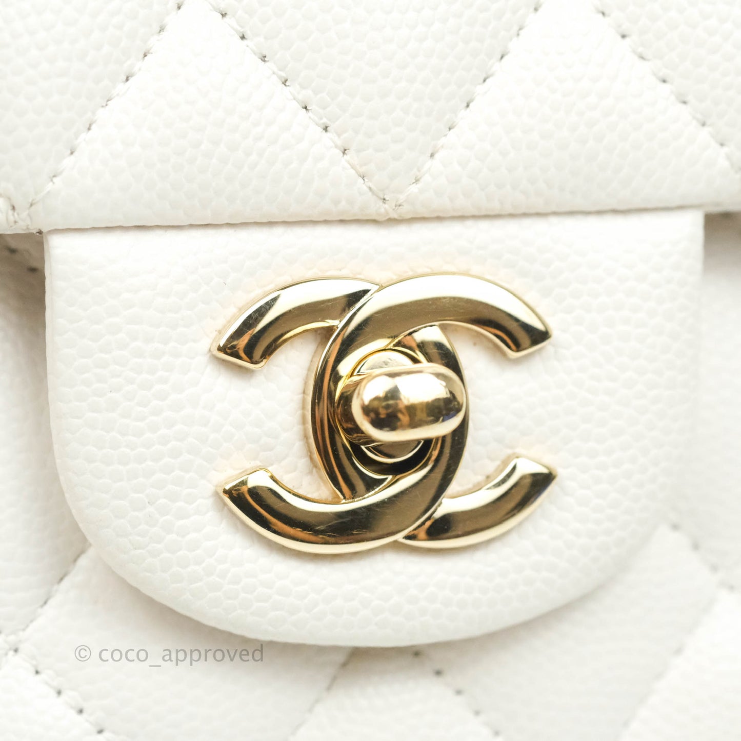 Chanel Quilted M/L Medium Double Flap White Caviar Gold Hardware