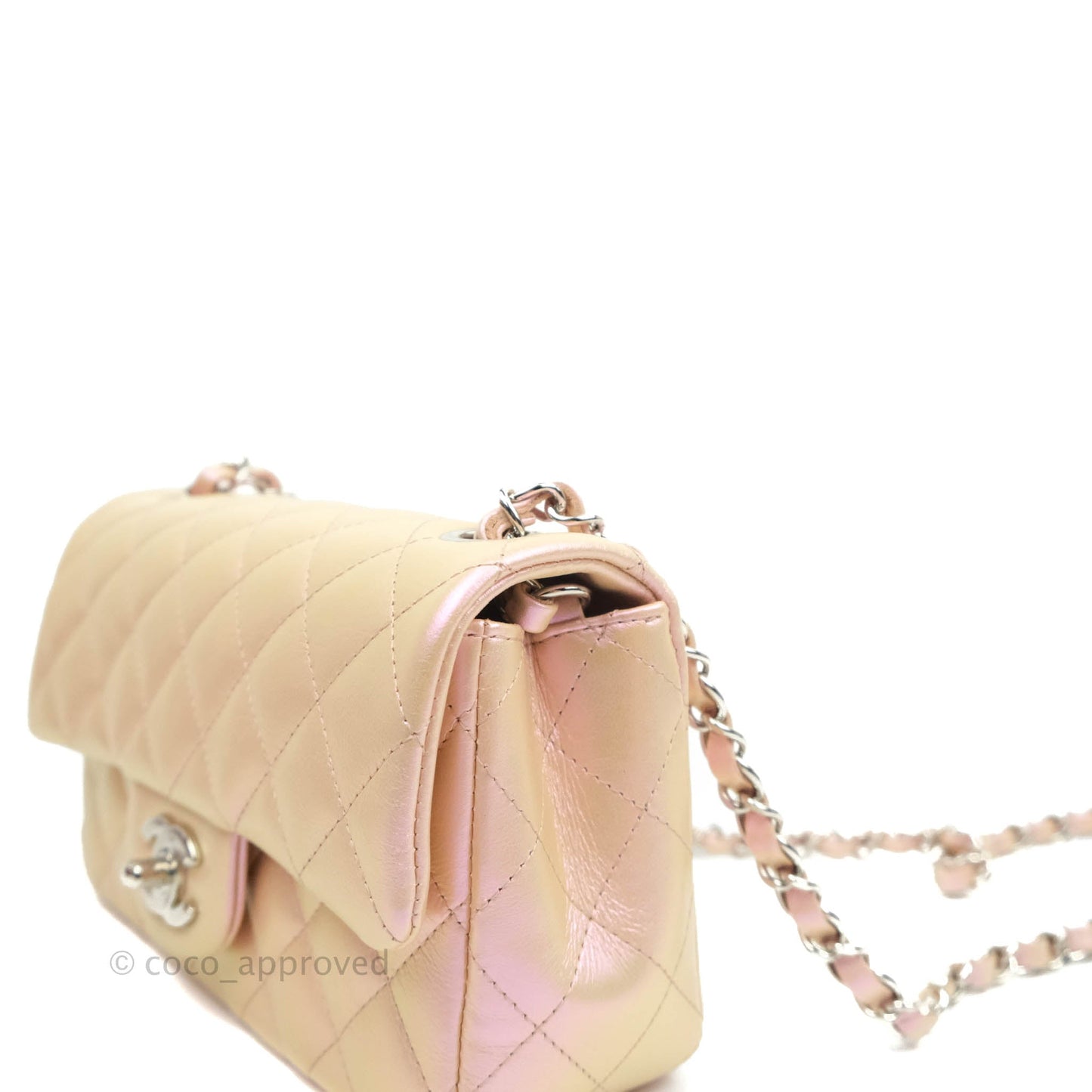 Chanel Quilted Mini Rectangular Iridescent Pink Calfskin Silver Hardware