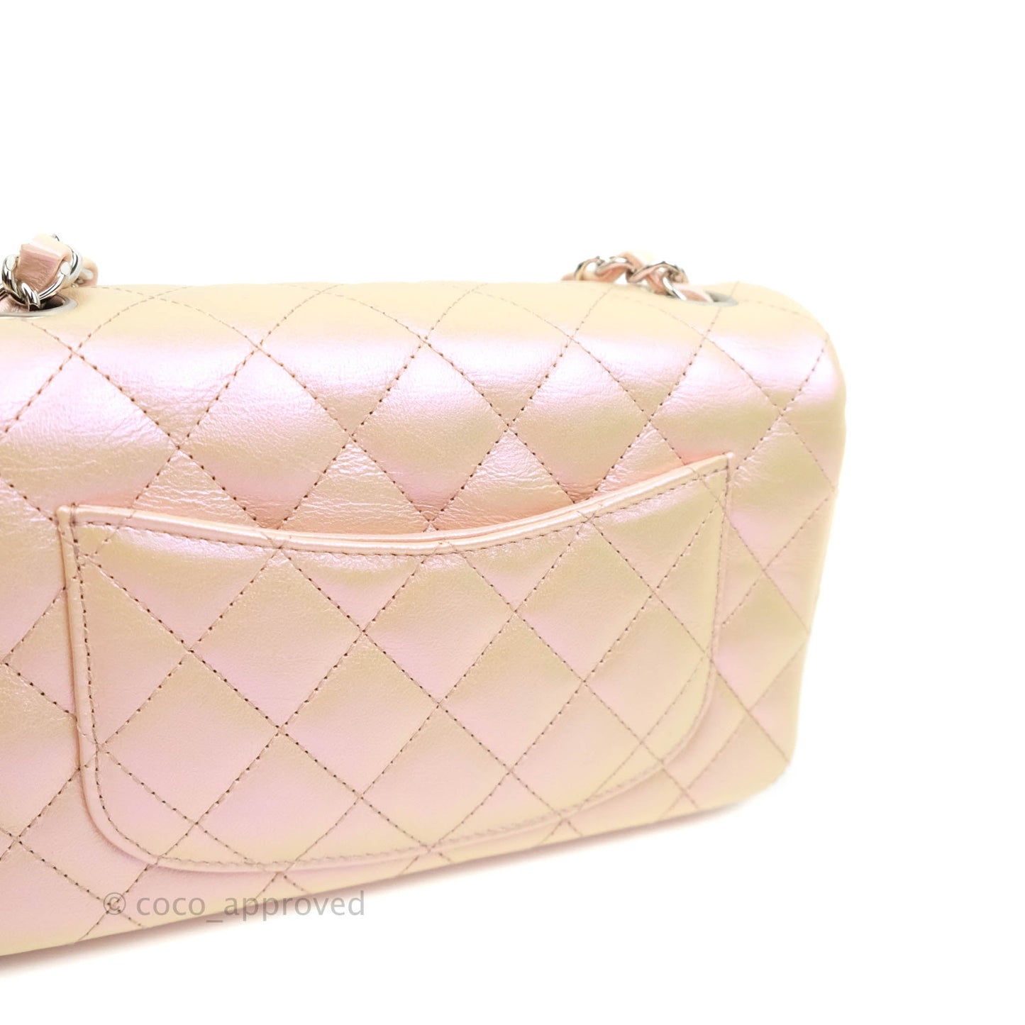 Chanel Quilted Mini Rectangular Iridescent Pink Calfskin Silver Hardware