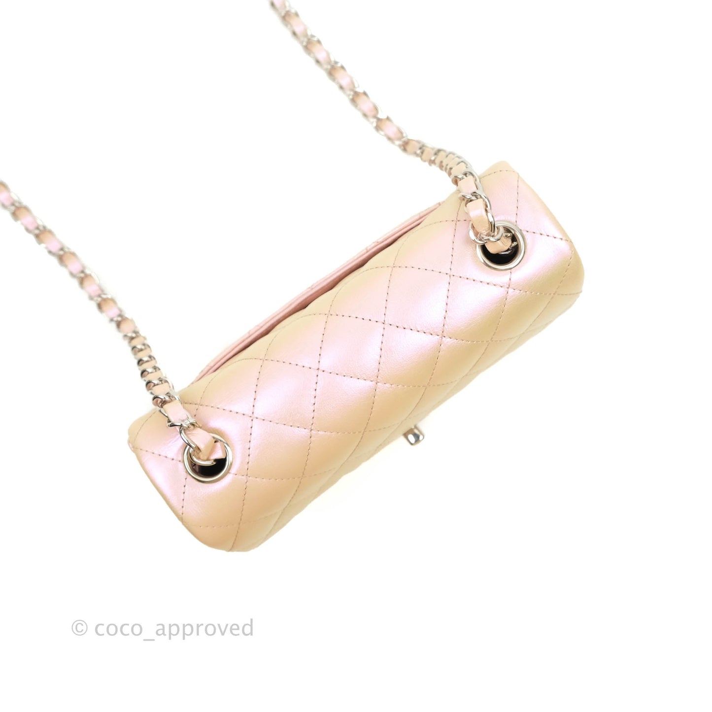 Chanel Quilted Mini Rectangular Iridescent Pink Calfskin Silver Hardware