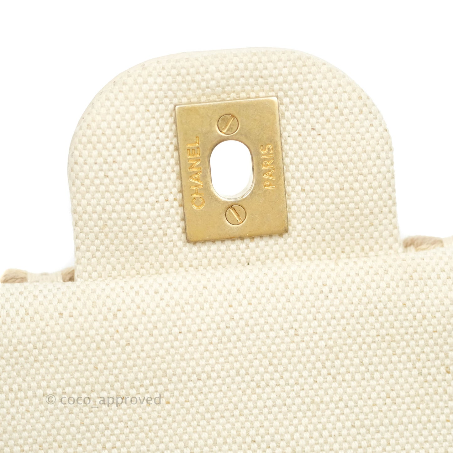 Chanel Mini Rectangular Flap Beige Tweed Chain Braid Aged Gold Hardware 19P