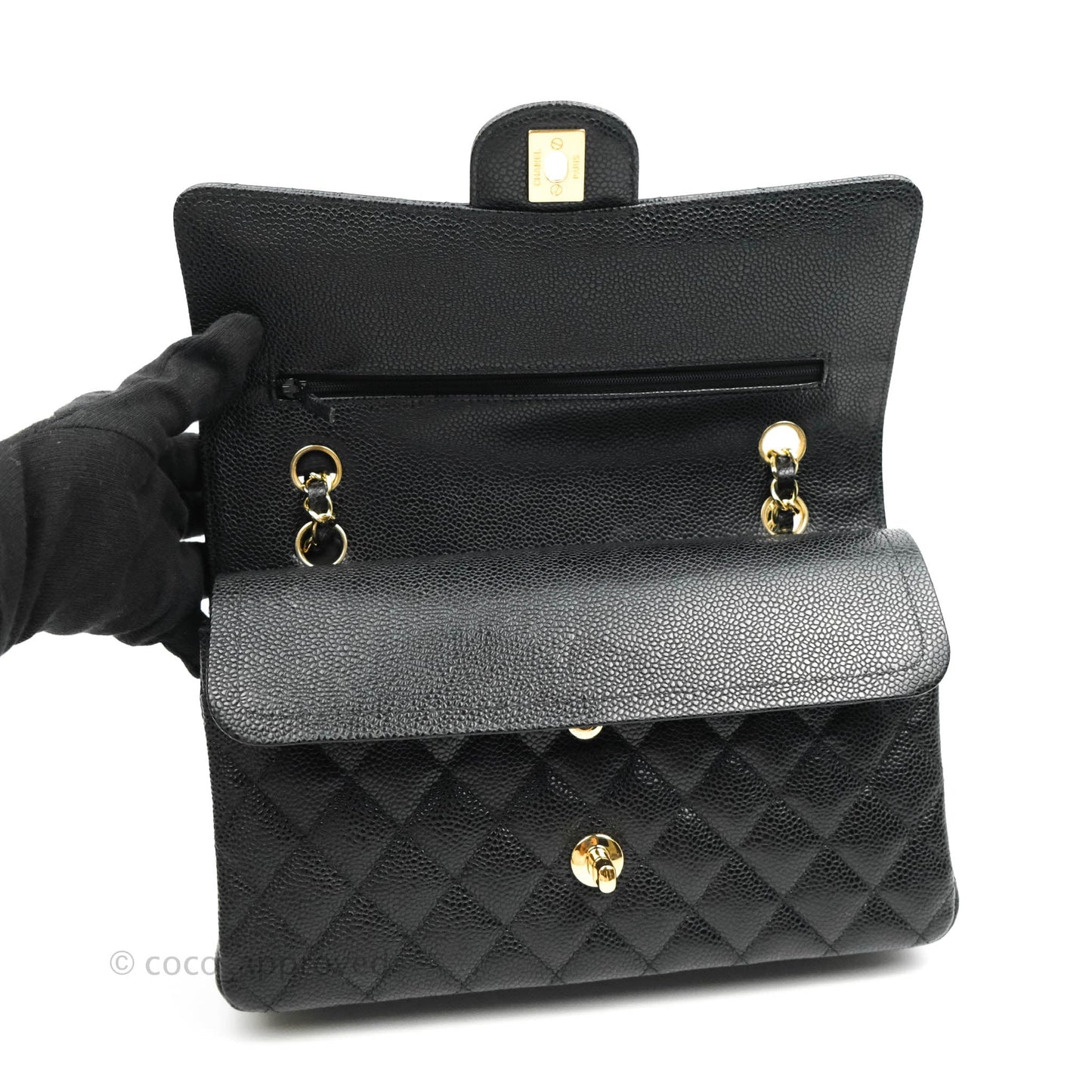 Chanel Classic M/L Medium Double Flap Black Caviar Gold Hardware