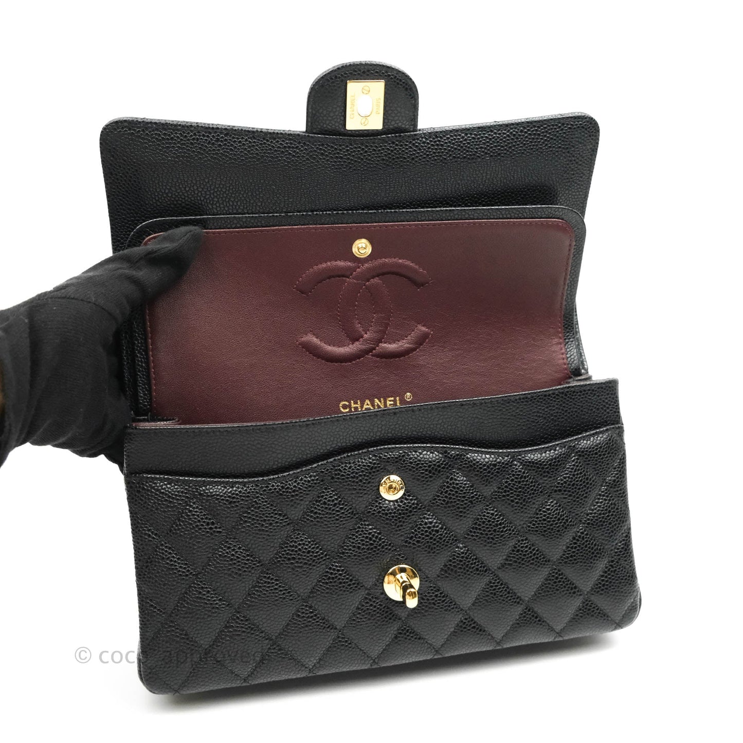 Chanel Classic M/L Medium Double Flap Black Caviar Gold Hardware