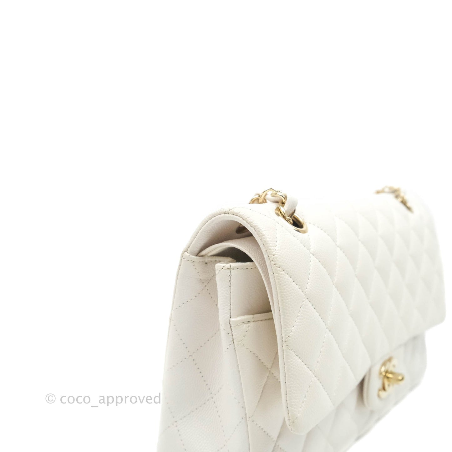 Chanel Quilted M/L Medium Double Flap White Caviar Gold Hardware