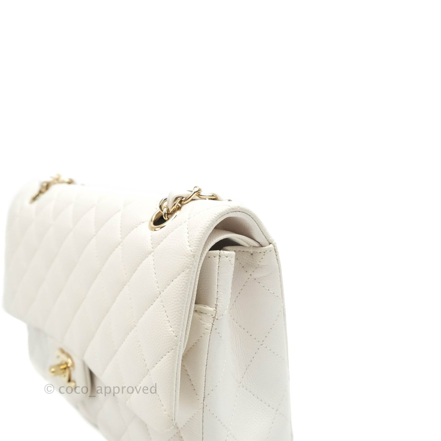 Chanel Quilted M/L Medium Double Flap White Caviar Gold Hardware