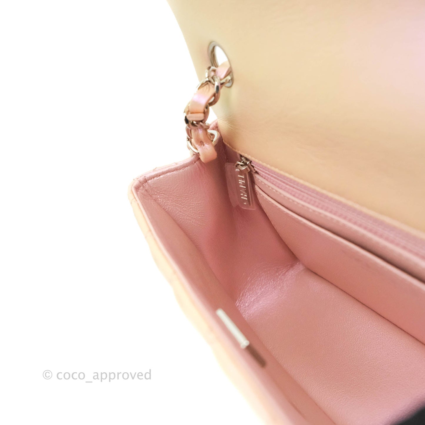 Chanel Quilted Mini Rectangular Iridescent Pink Calfskin Silver Hardware