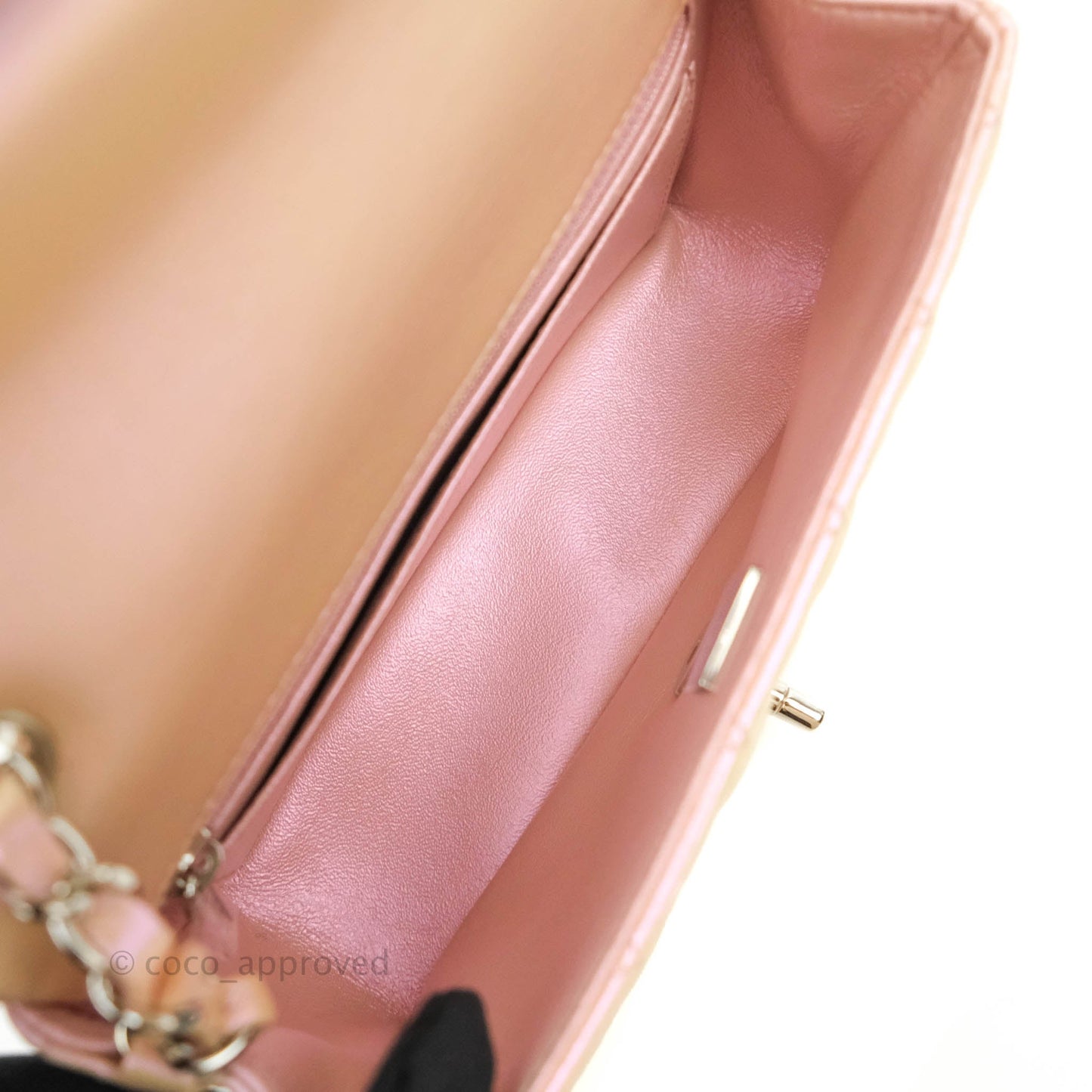 Chanel Quilted Mini Rectangular Iridescent Pink Calfskin Silver Hardware