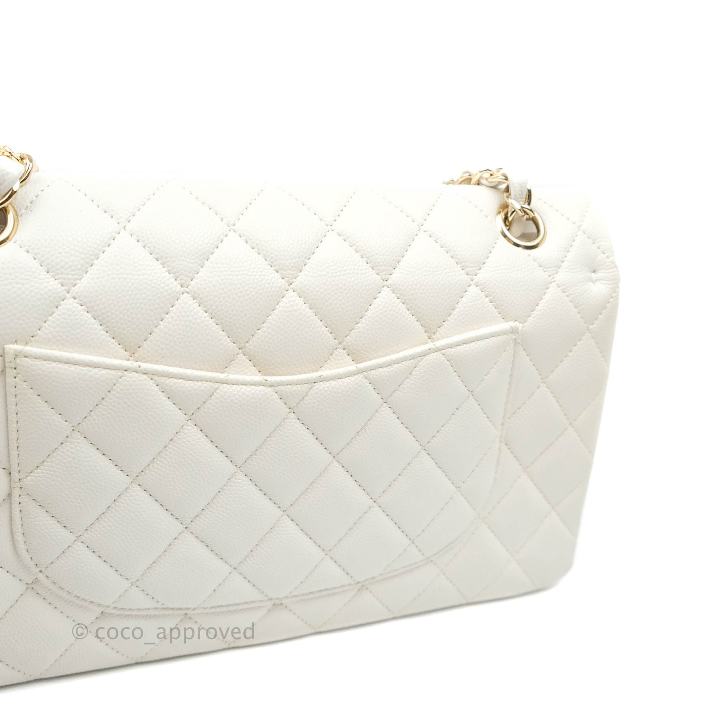 Chanel Quilted M/L Medium Double Flap White Caviar Gold Hardware