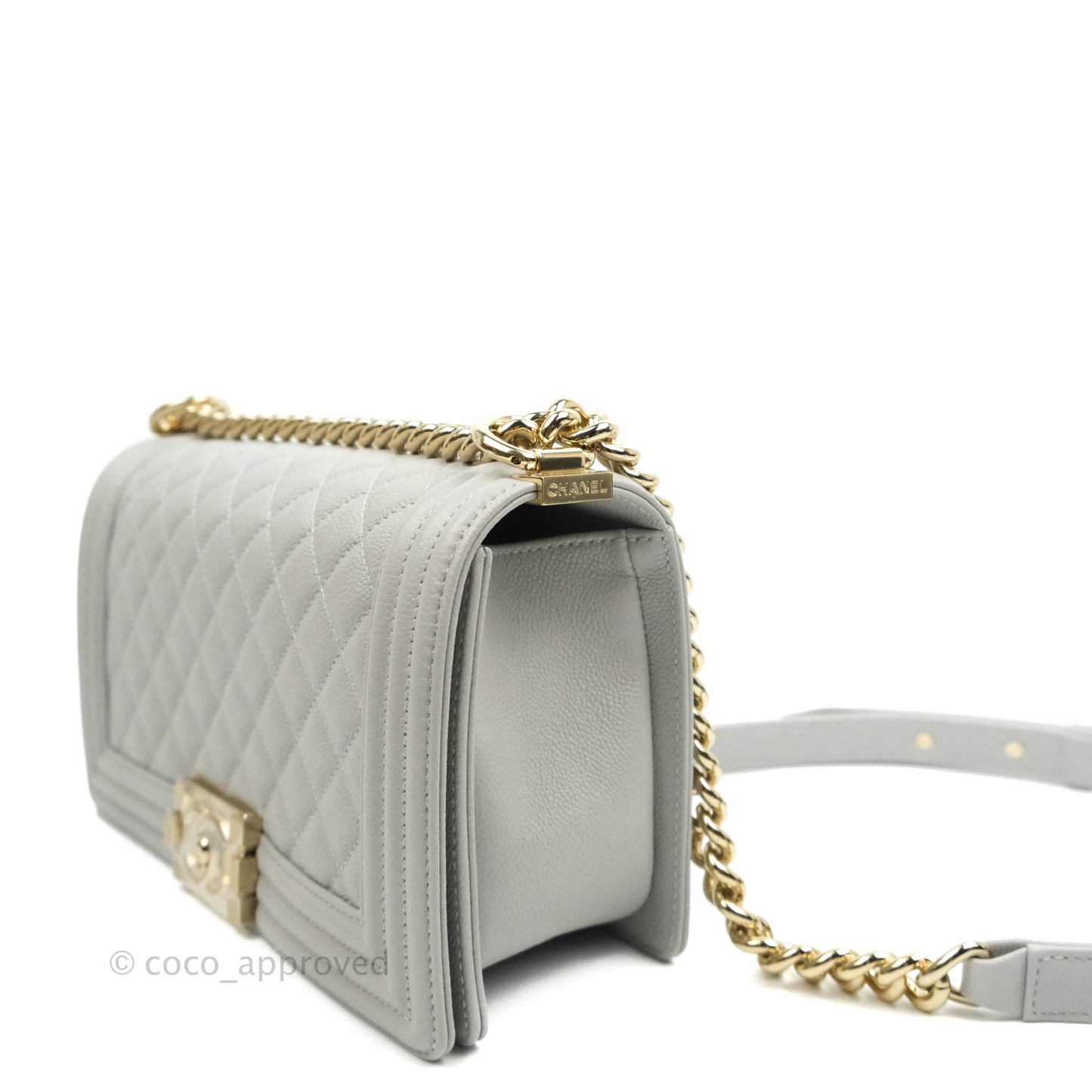 Chanel Old Medium Quilted Boy Bag Grey Caviar Gold Hardware