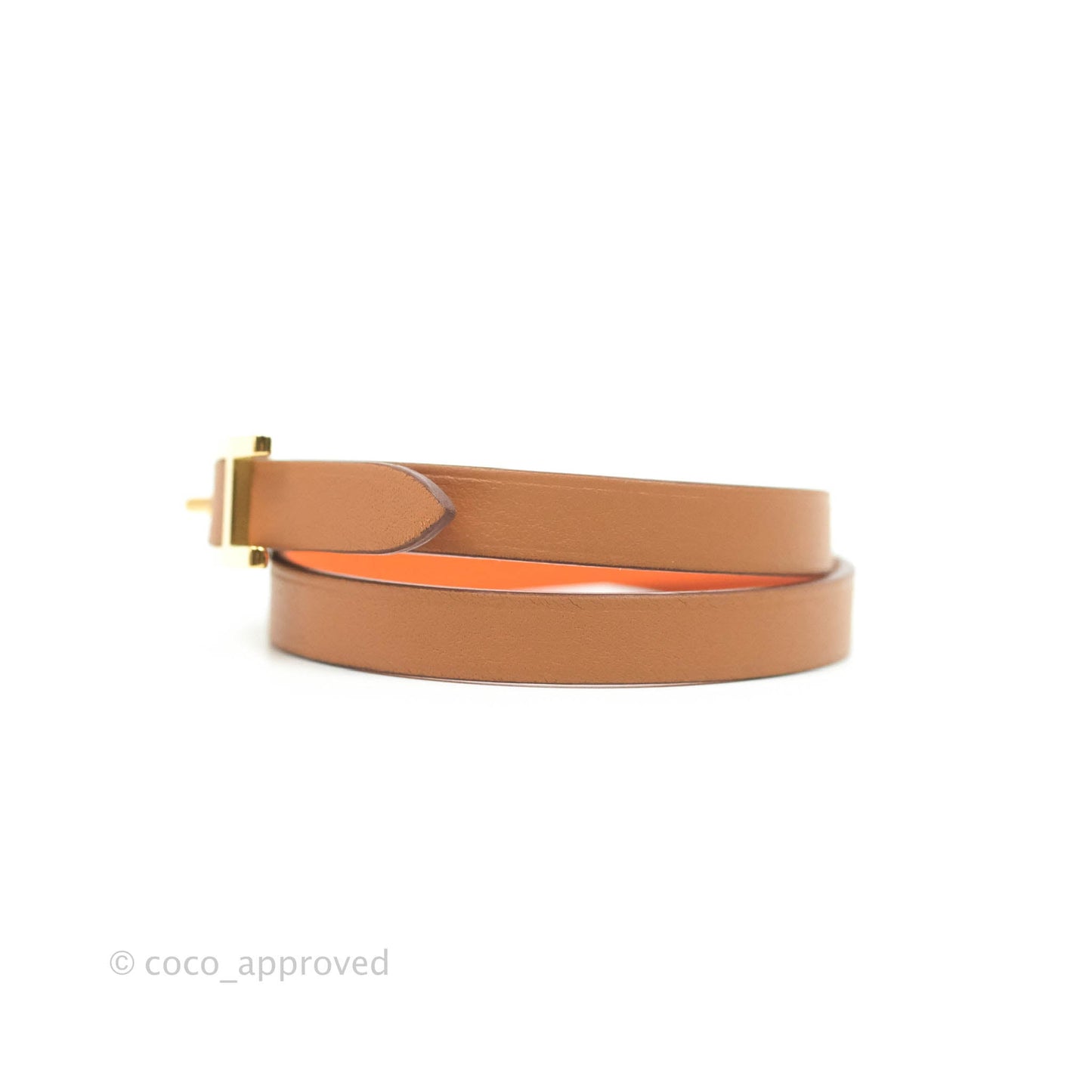 Hermès Behapi Double Tour Bracelet in Gold/Orange Swift Gold Hardware