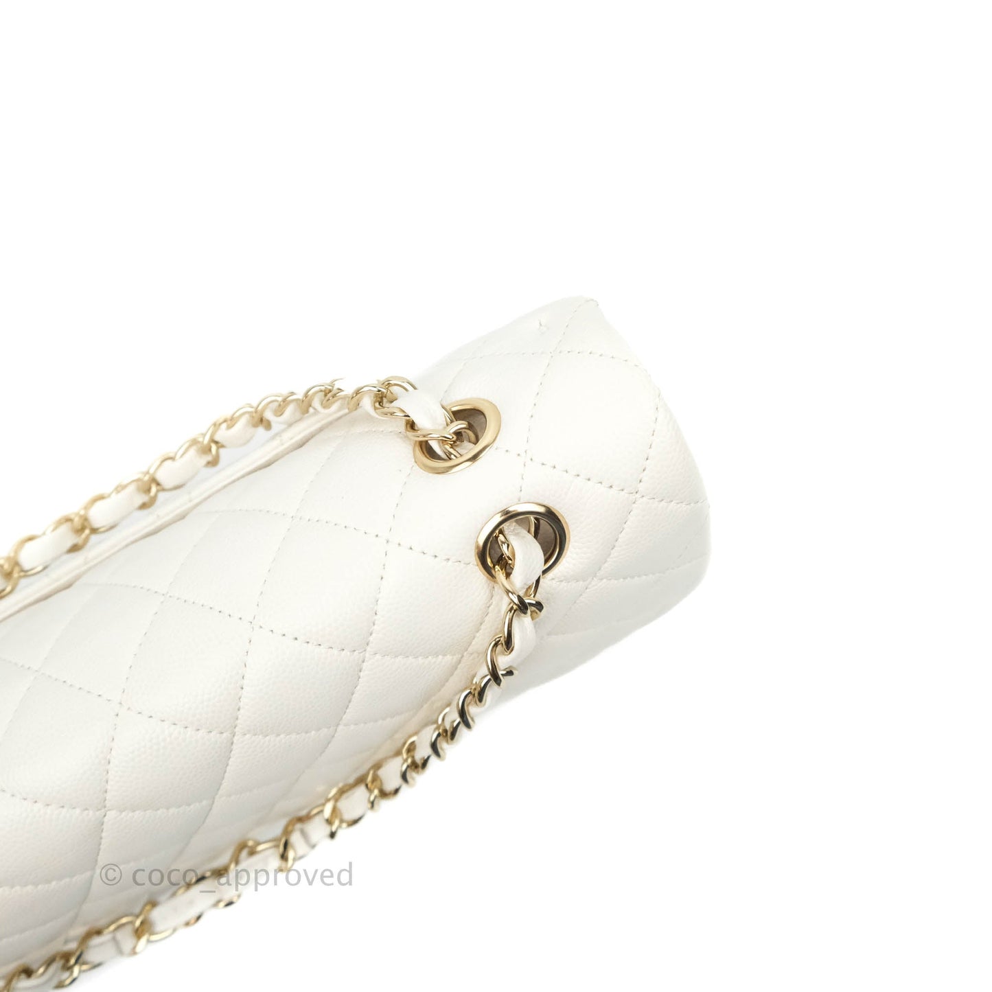 Chanel Quilted M/L Medium Double Flap White Caviar Gold Hardware
