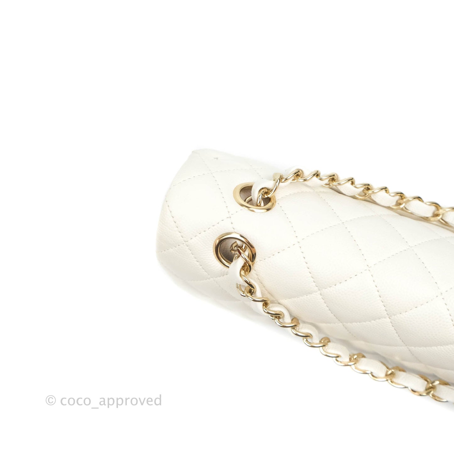 Chanel Quilted M/L Medium Double Flap White Caviar Gold Hardware