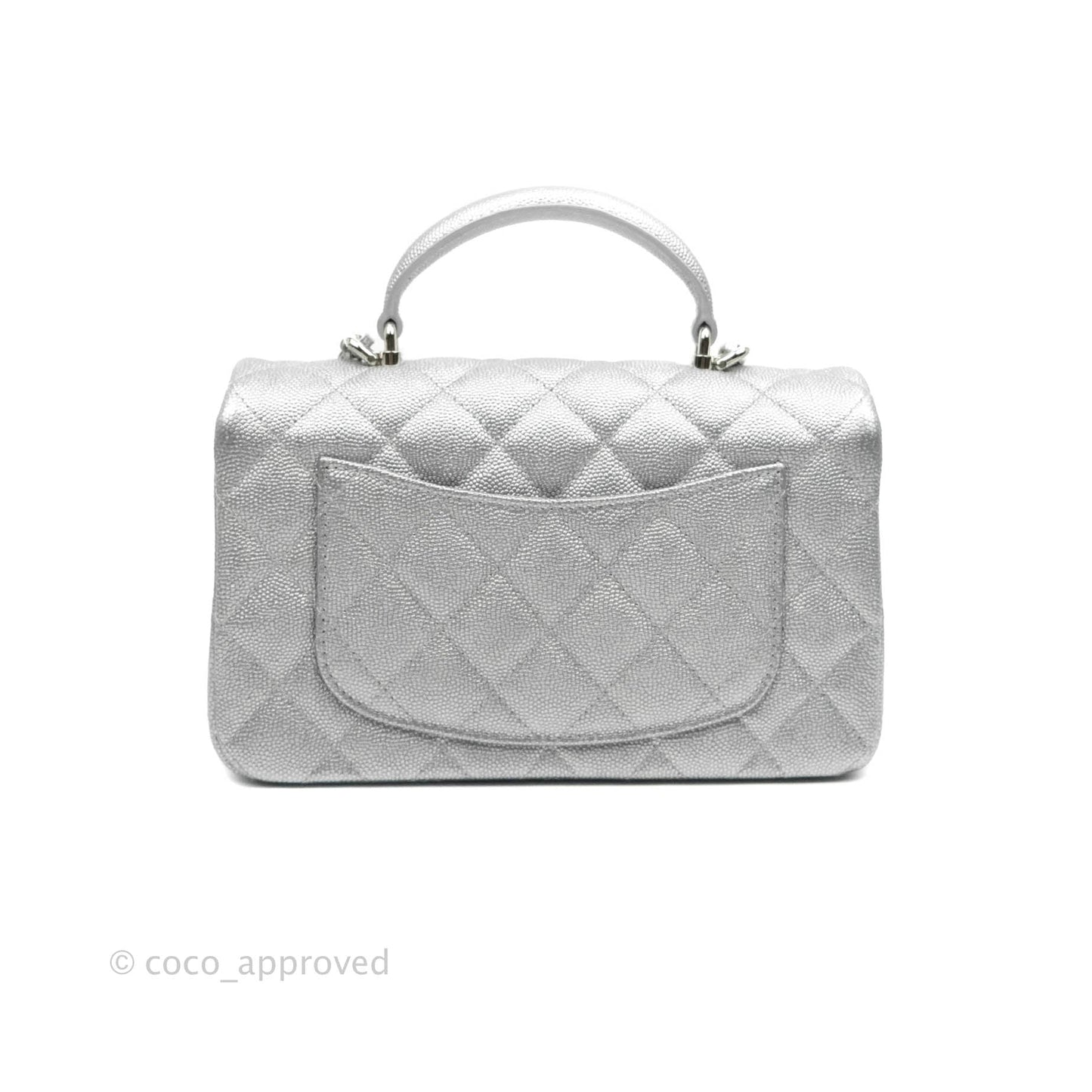 Chanel Top Handle Mini Rectangular Flap Bag Silver Caviar Silver Hardware