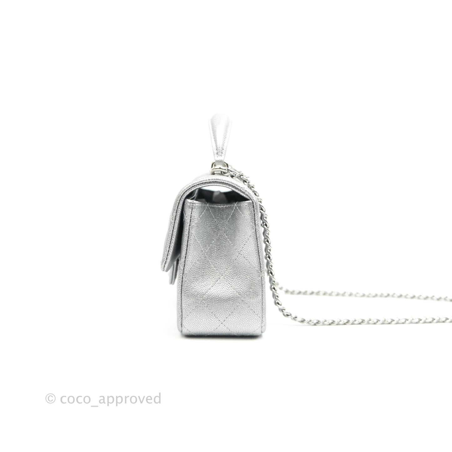 Chanel Top Handle Mini Rectangular Flap Bag Silver Caviar Silver Hardware