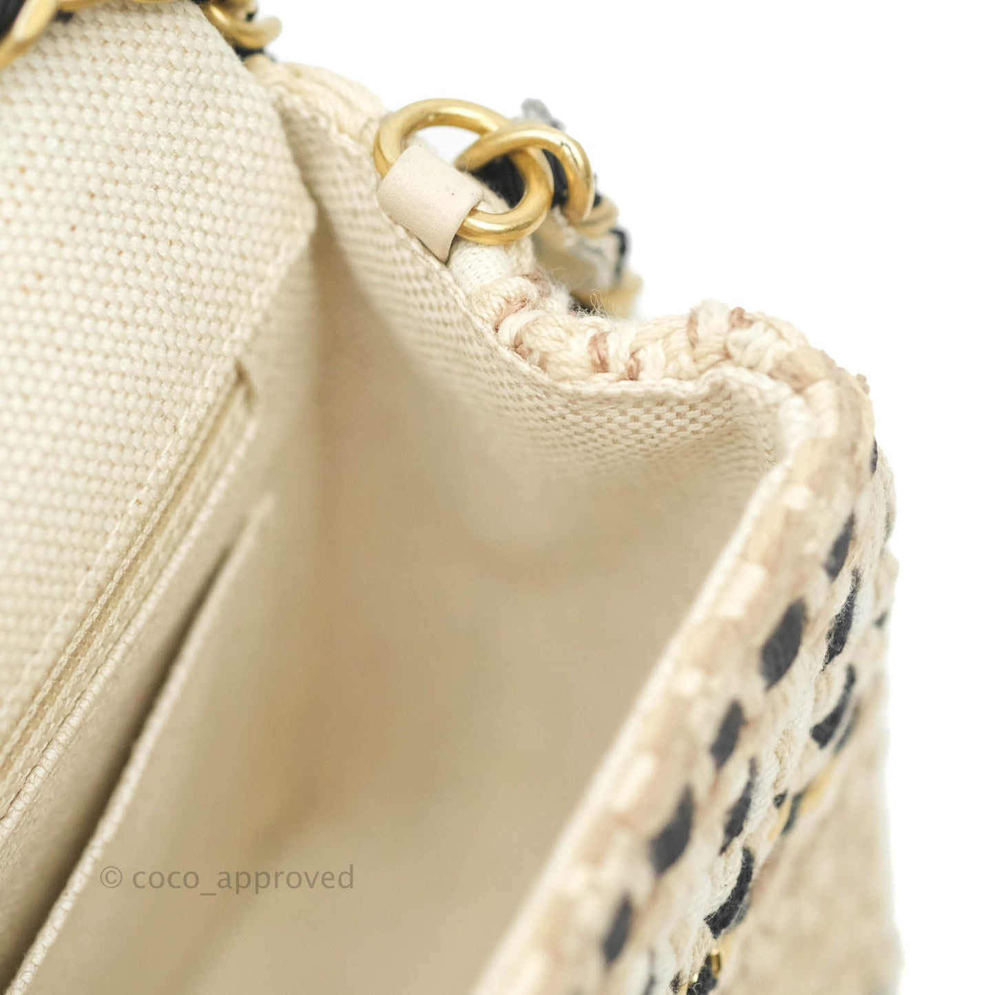 Chanel Mini Rectangular Flap Beige Tweed Chain Braid Aged Gold Hardware 19P