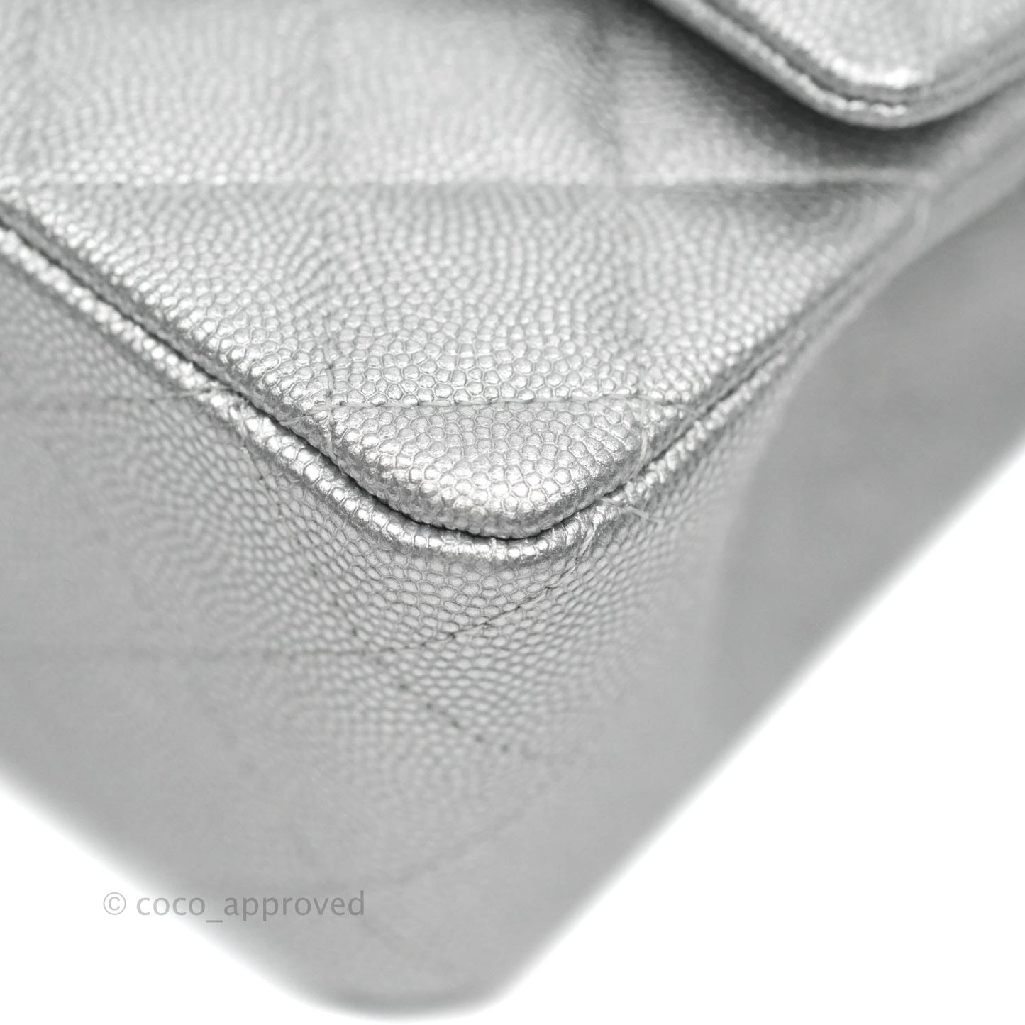 Chanel Top Handle Mini Rectangular Flap Bag Silver Caviar Silver Hardware