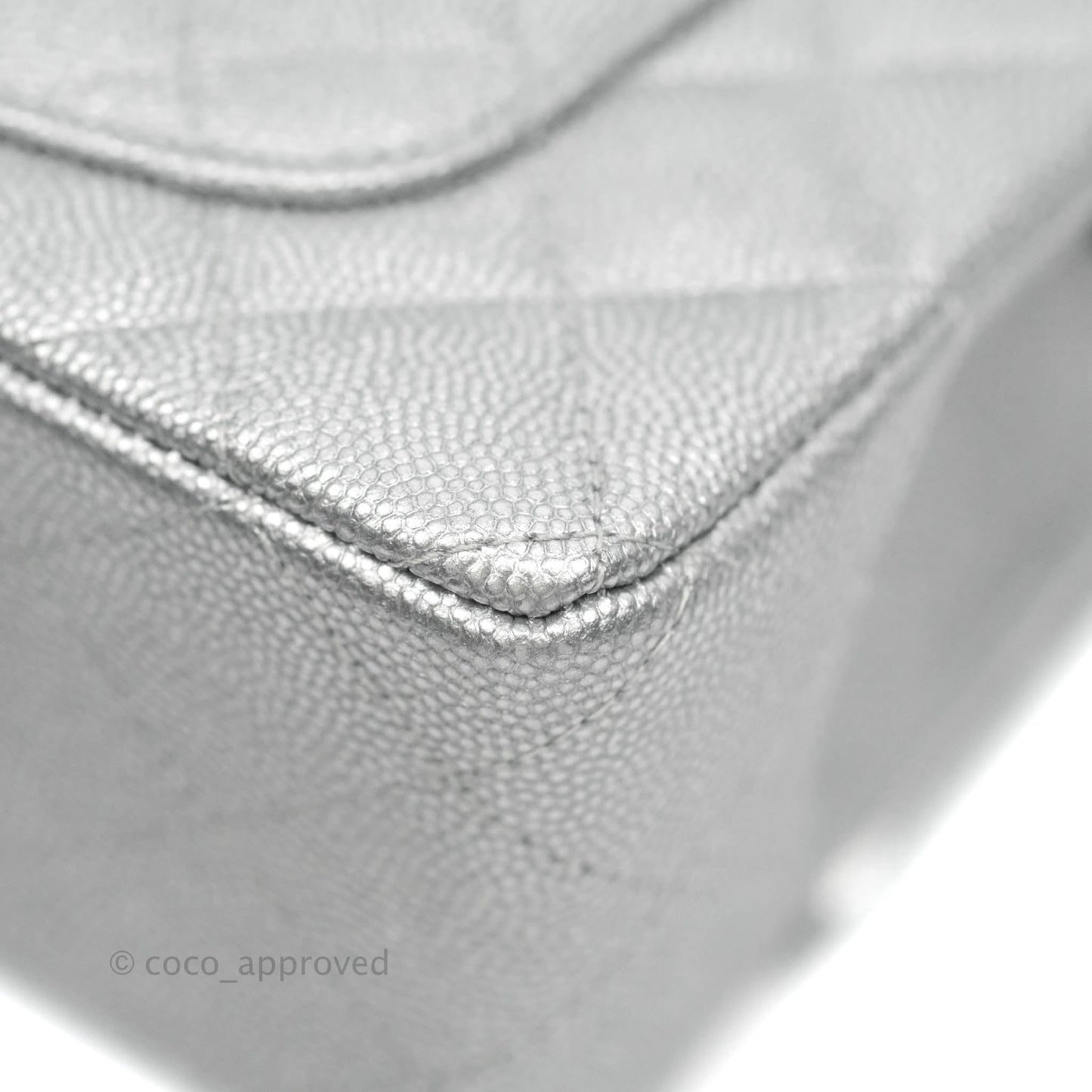 Chanel Top Handle Mini Rectangular Flap Bag Silver Caviar Silver Hardware