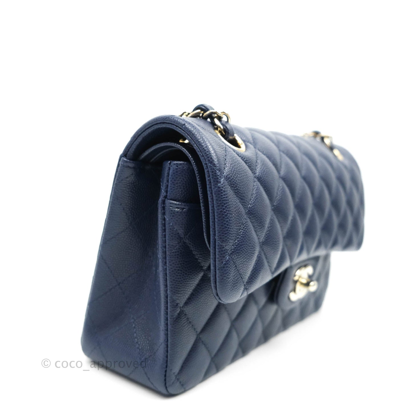 Chanel Classic Small S/M Flap Dark Blue Caviar Gold Hardware 21P