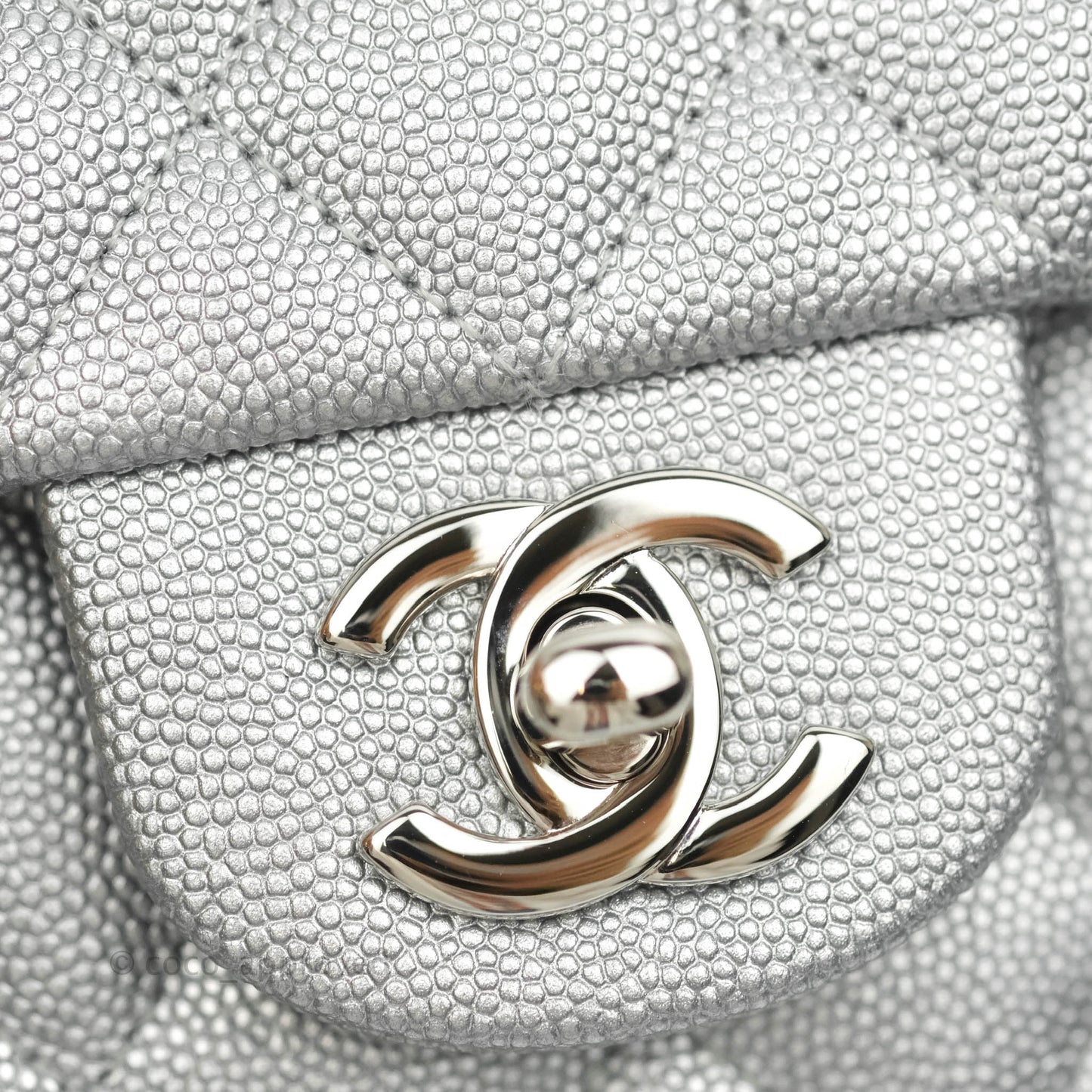 Chanel Top Handle Mini Rectangular Flap Bag Silver Caviar Silver Hardware