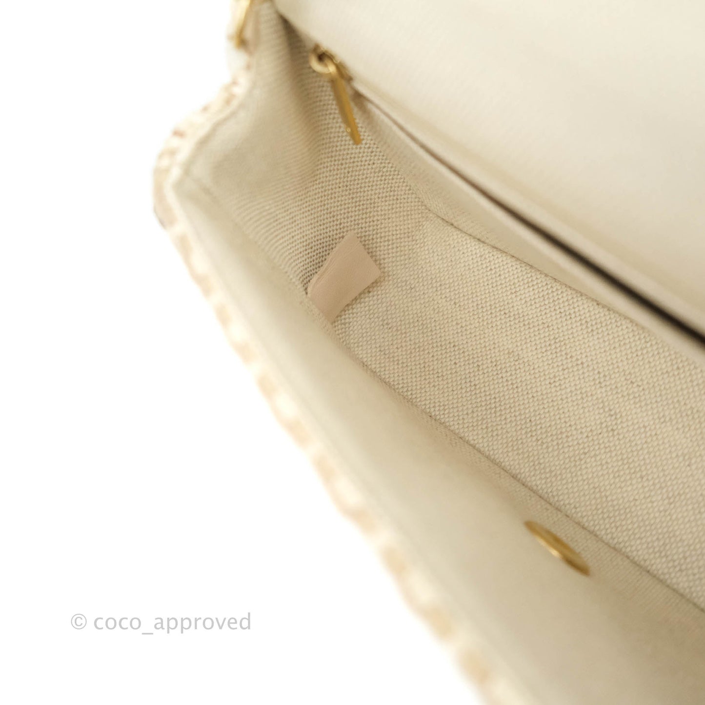 Chanel Mini Rectangular Flap Beige Tweed Chain Braid Aged Gold Hardware 19P