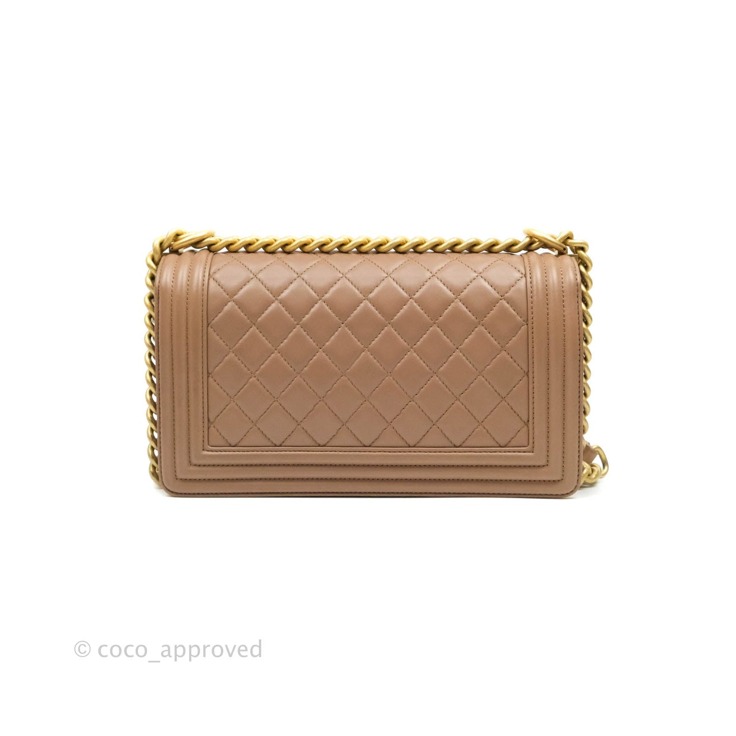 Chanel Old Medium Boy Bag Dark Beige Lambskin Aged Gold Hardware