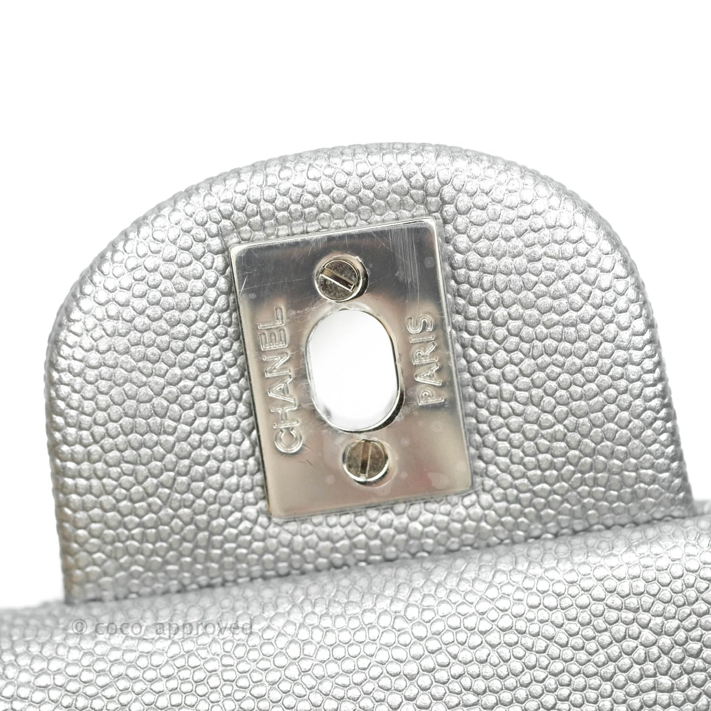 Chanel Top Handle Mini Rectangular Flap Bag Silver Caviar Silver Hardware