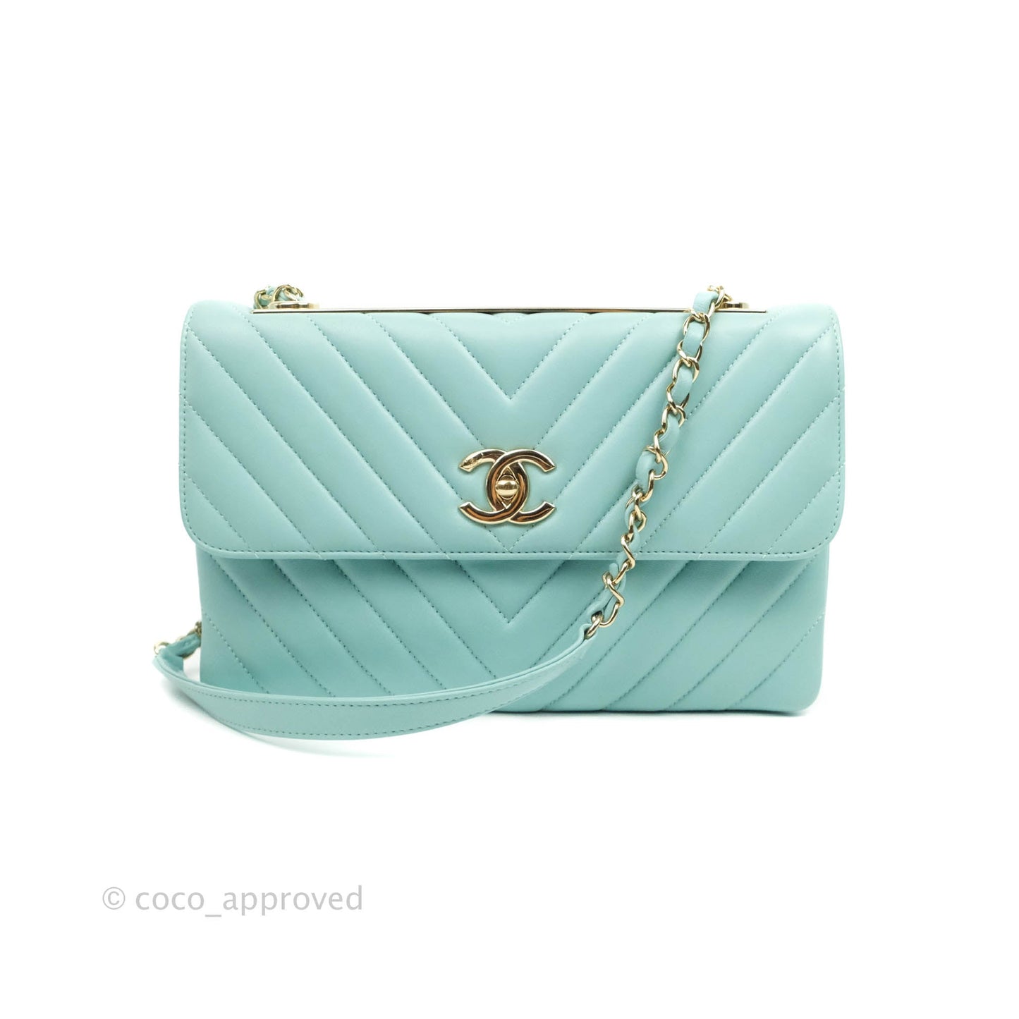 Chanel Trendy CC Chevron Lambskin Flap Bag Tiffany Blue Gold Hardware
