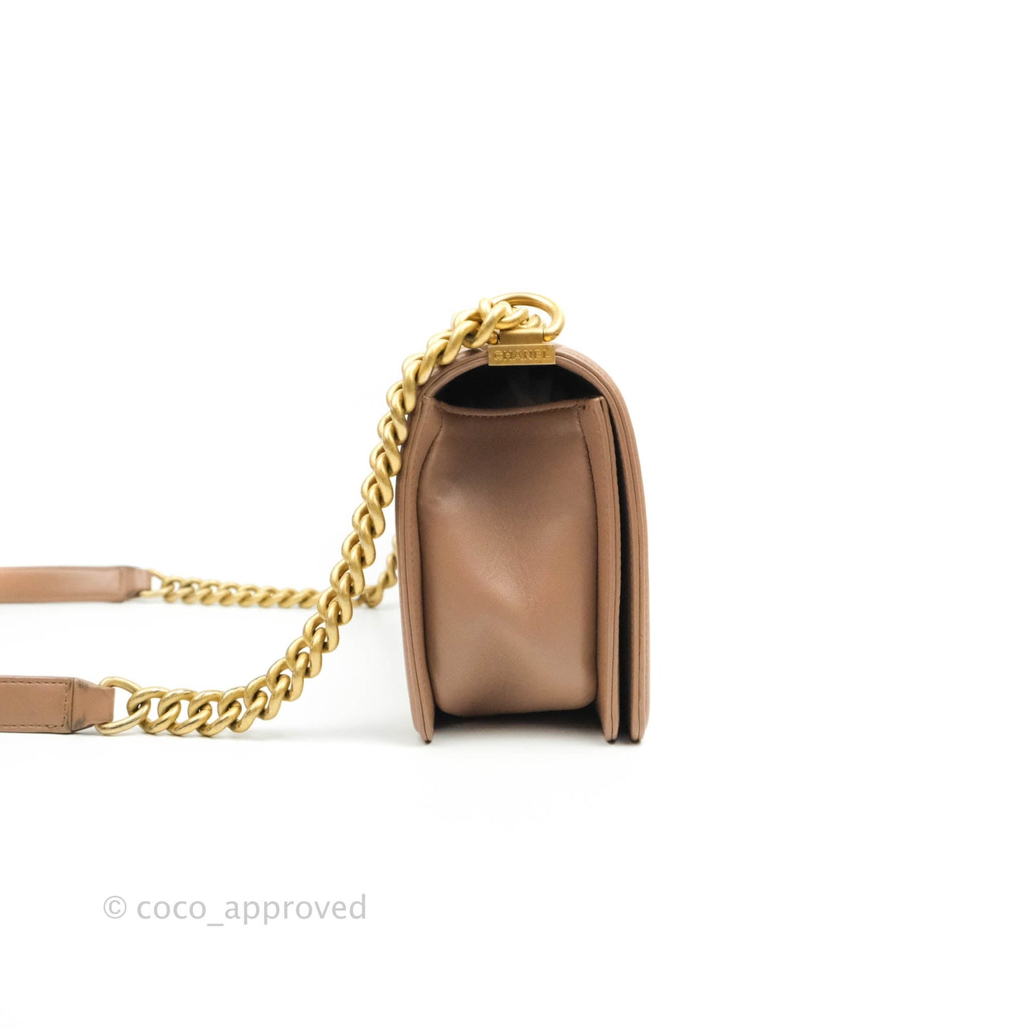 Chanel Old Medium Boy Bag Dark Beige Lambskin Aged Gold Hardware