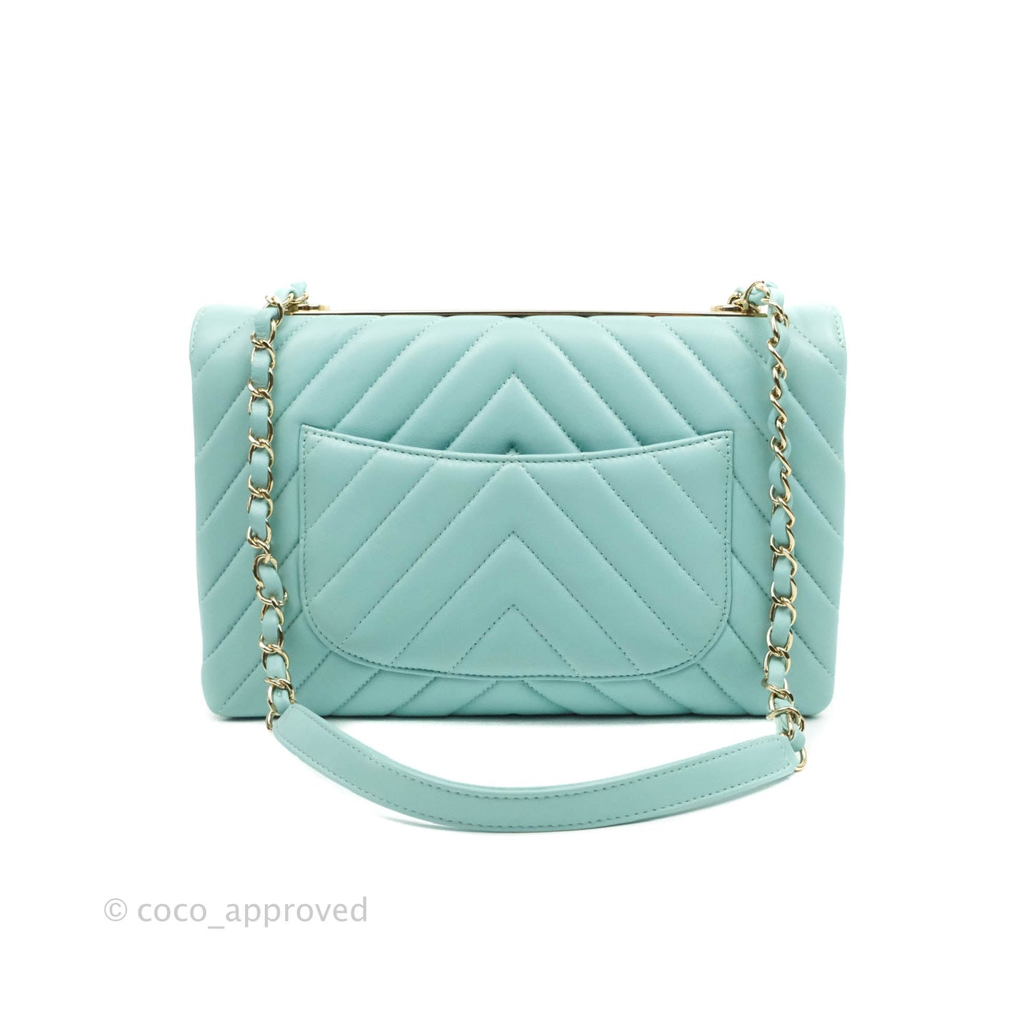 Chanel Trendy CC Chevron Lambskin Flap Bag Tiffany Blue Gold Hardware