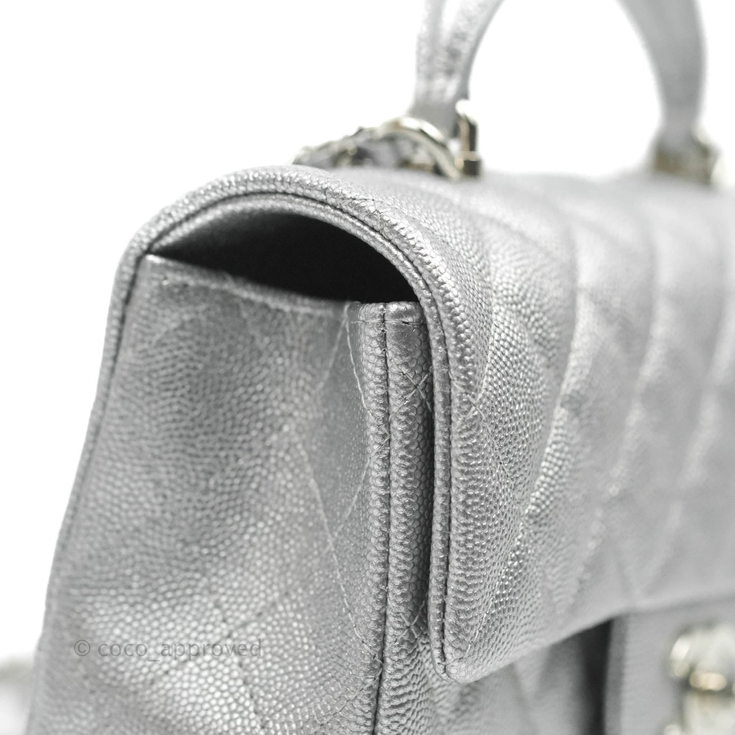 Chanel Top Handle Mini Rectangular Flap Bag Silver Caviar Silver Hardware