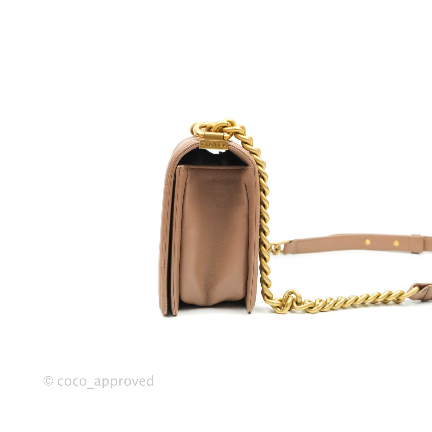Chanel Old Medium Boy Bag Dark Beige Lambskin Aged Gold Hardware