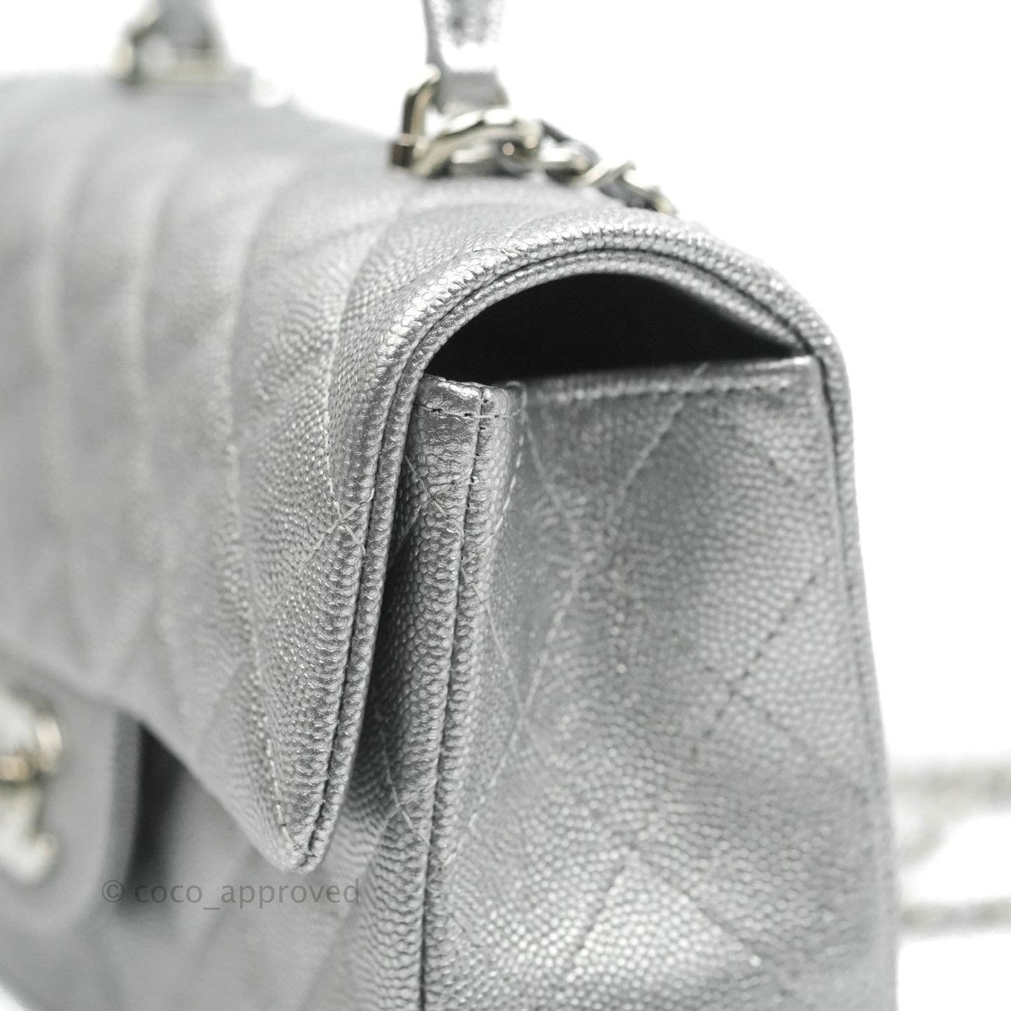 Chanel Top Handle Mini Rectangular Flap Bag Silver Caviar Silver Hardware