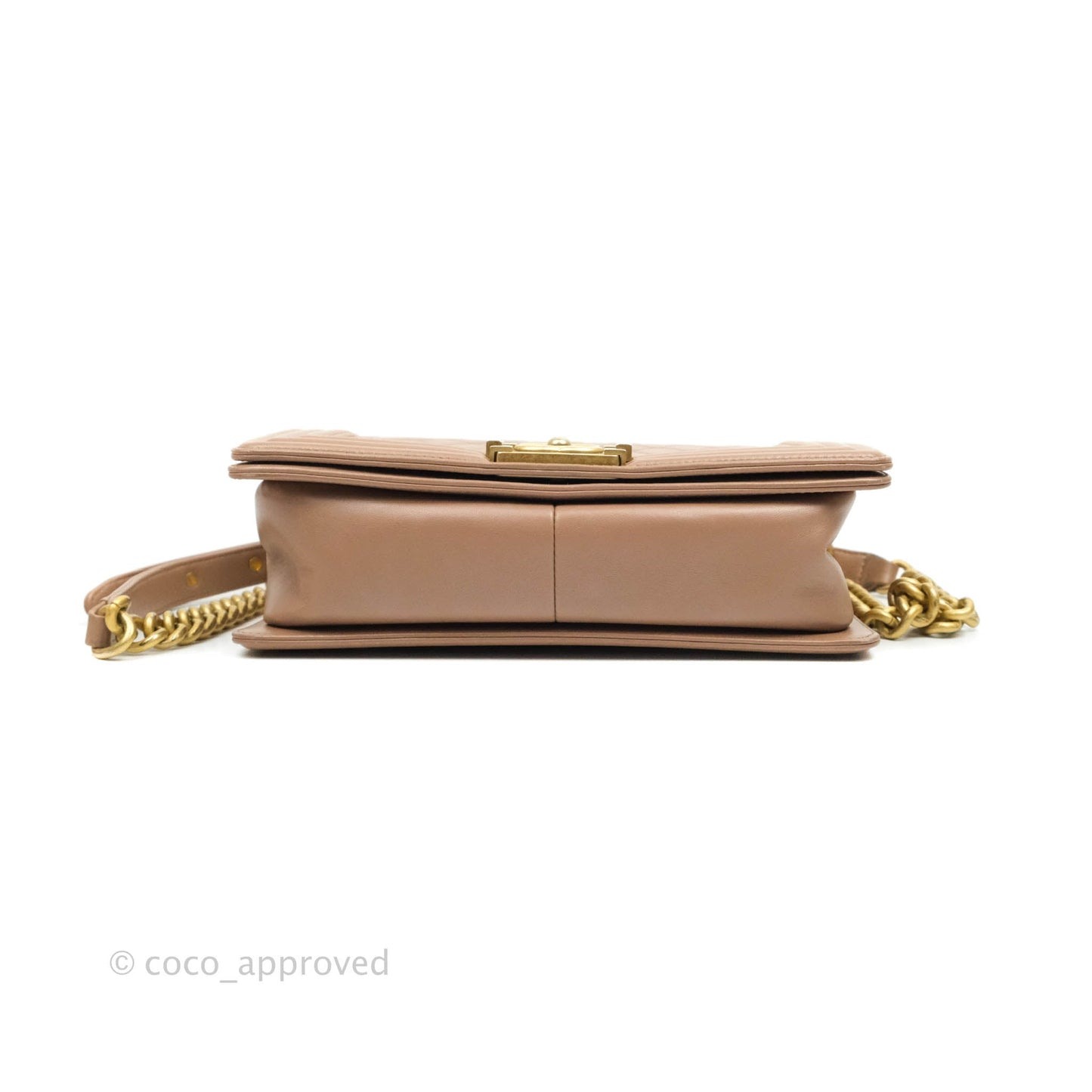 Chanel Old Medium Boy Bag Dark Beige Lambskin Aged Gold Hardware
