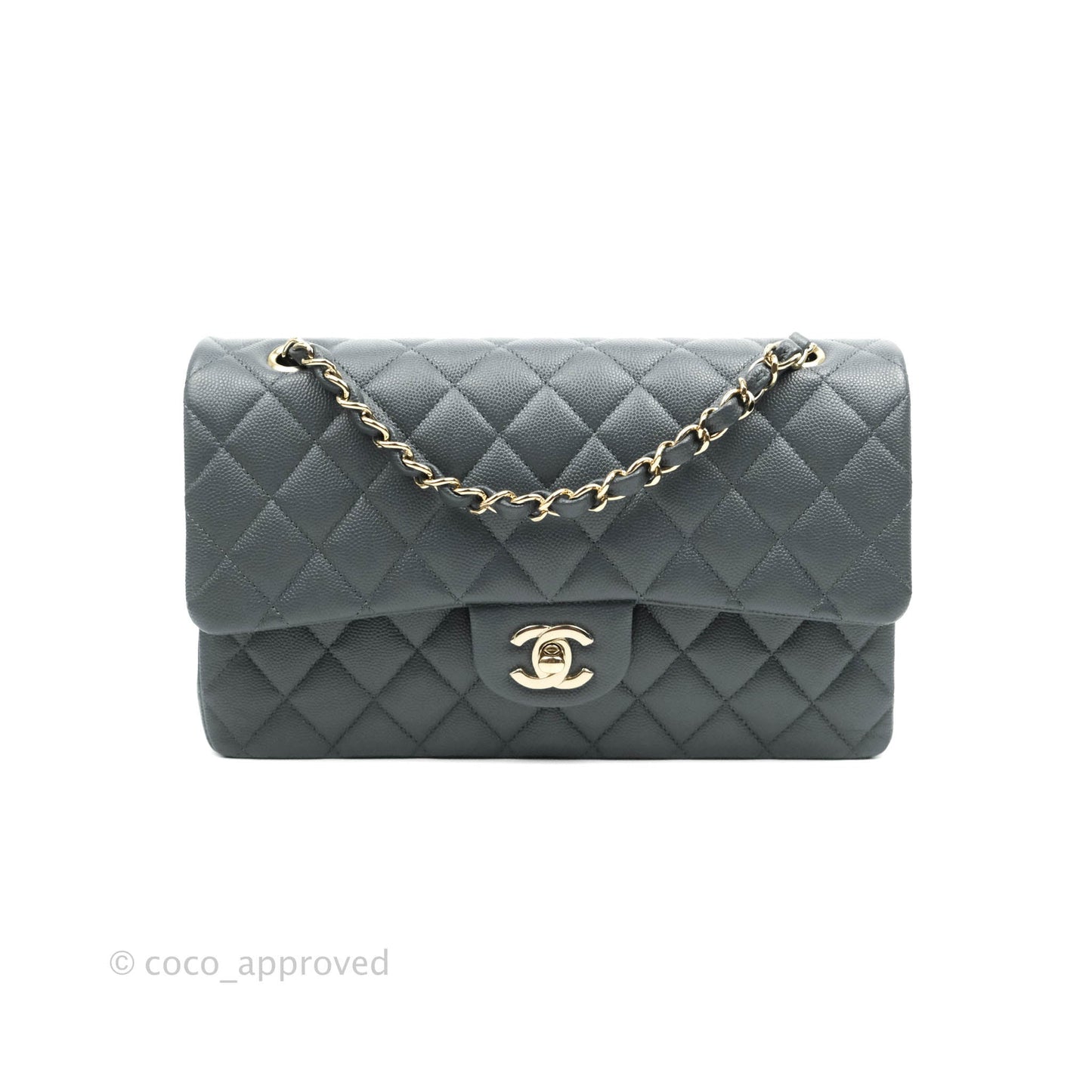 Chanel Classic M/L Medium Double Flap Grey Caviar Gold Hardware 18B (Private Sale Item)