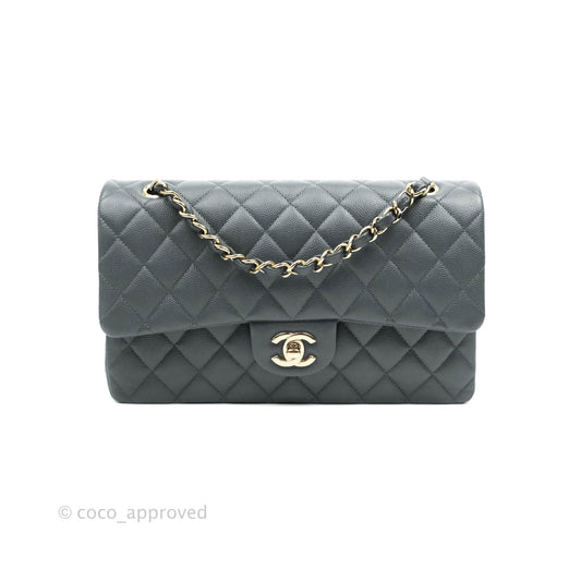 Chanel Classic M/L Medium Double Flap Grey Caviar Gold Hardware 18B (Private Sale Item)