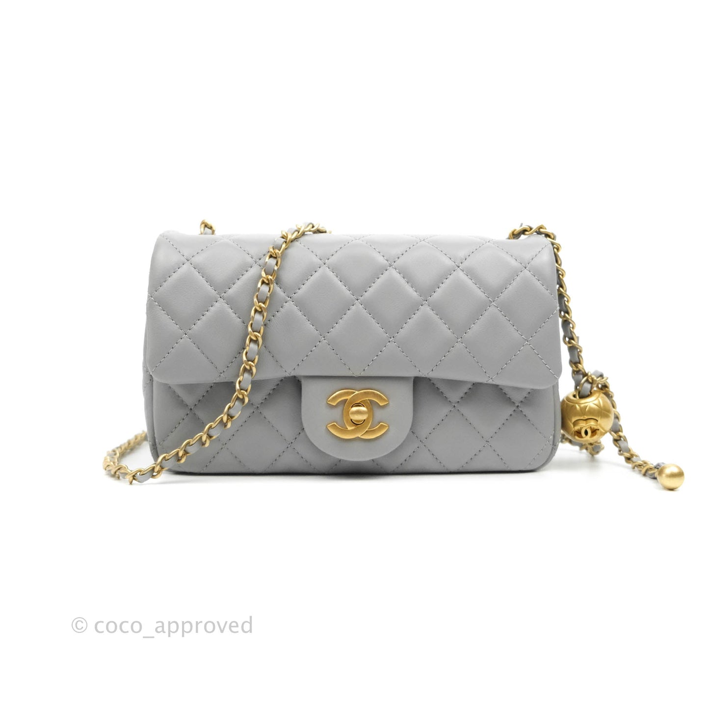 Chanel Mini Rectangular Pearl Crush Quilted Grey Lambskin Aged Gold Hardware