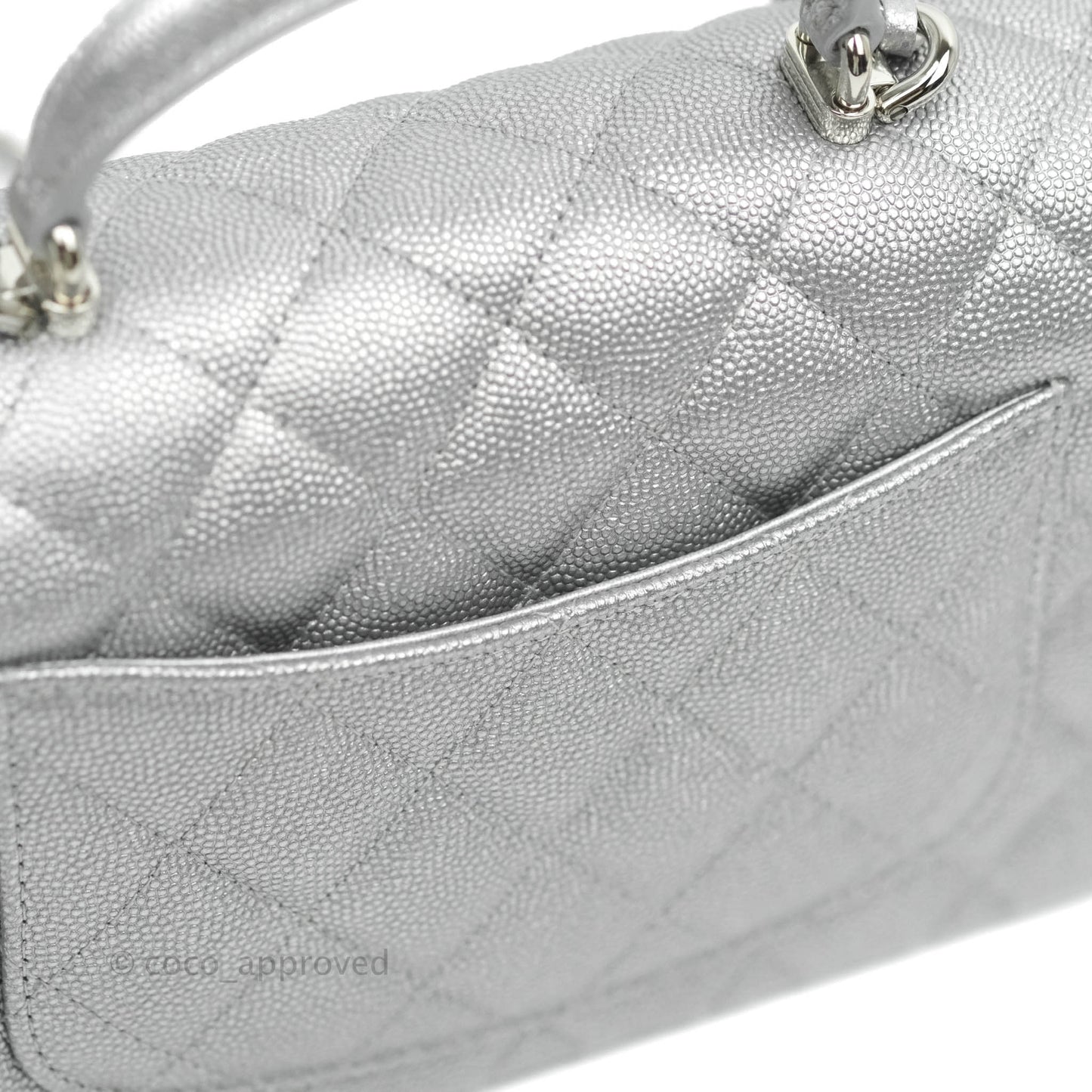 Chanel Top Handle Mini Rectangular Flap Bag Silver Caviar Silver Hardware